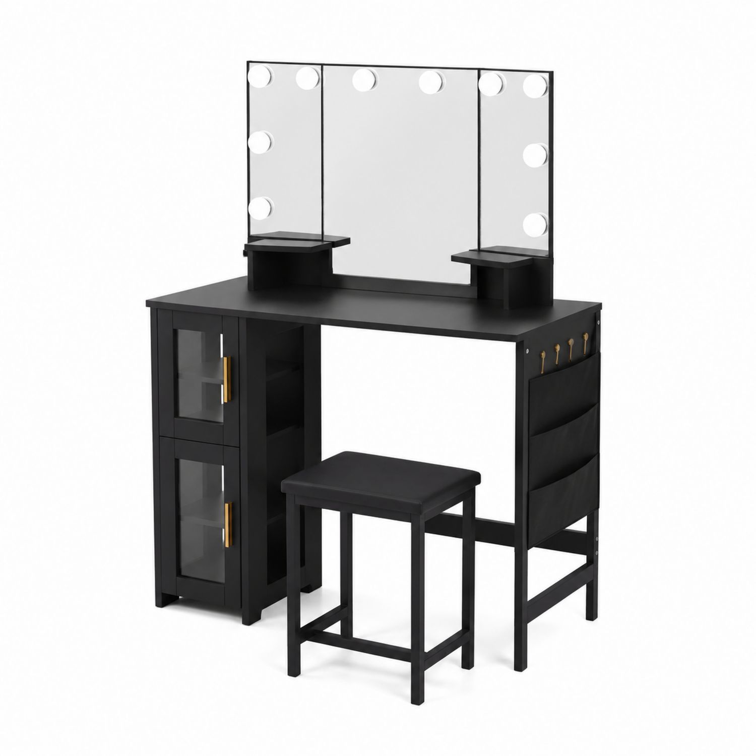 Schminktisch Set aus Holzwerkstoff mit Spiegel und Hocker Schwarz-lorvern