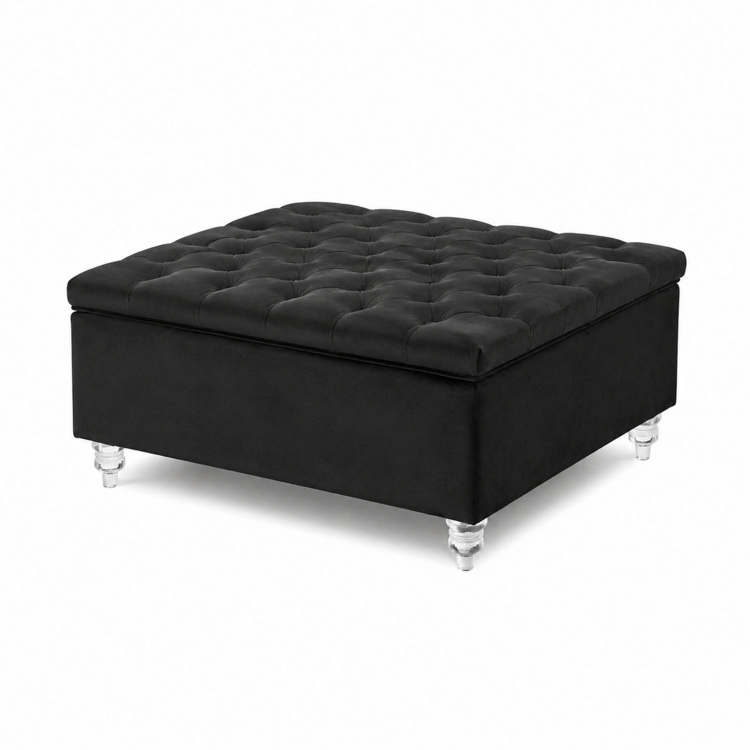 Quadratischer Samthocker Schwarz mit Acrylbeinen-lorvern