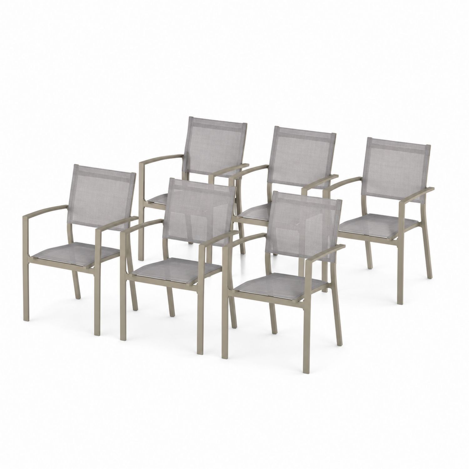 6-teilige Aluminium Textilene Gartenstühle Grau Stapelbar-lorvern