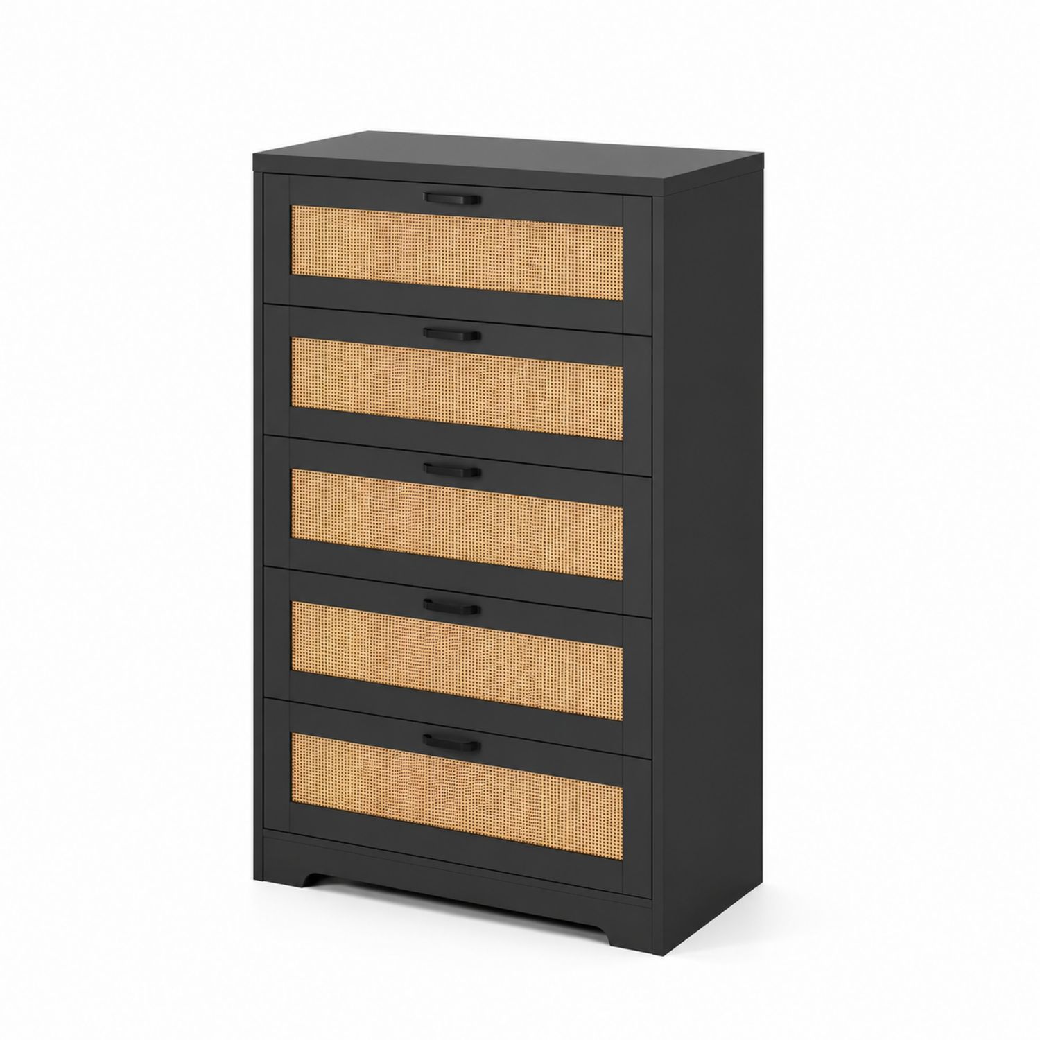 Schubladenkommode aus MDF und Rattan Schwarz 120x80x40cm-lorvern