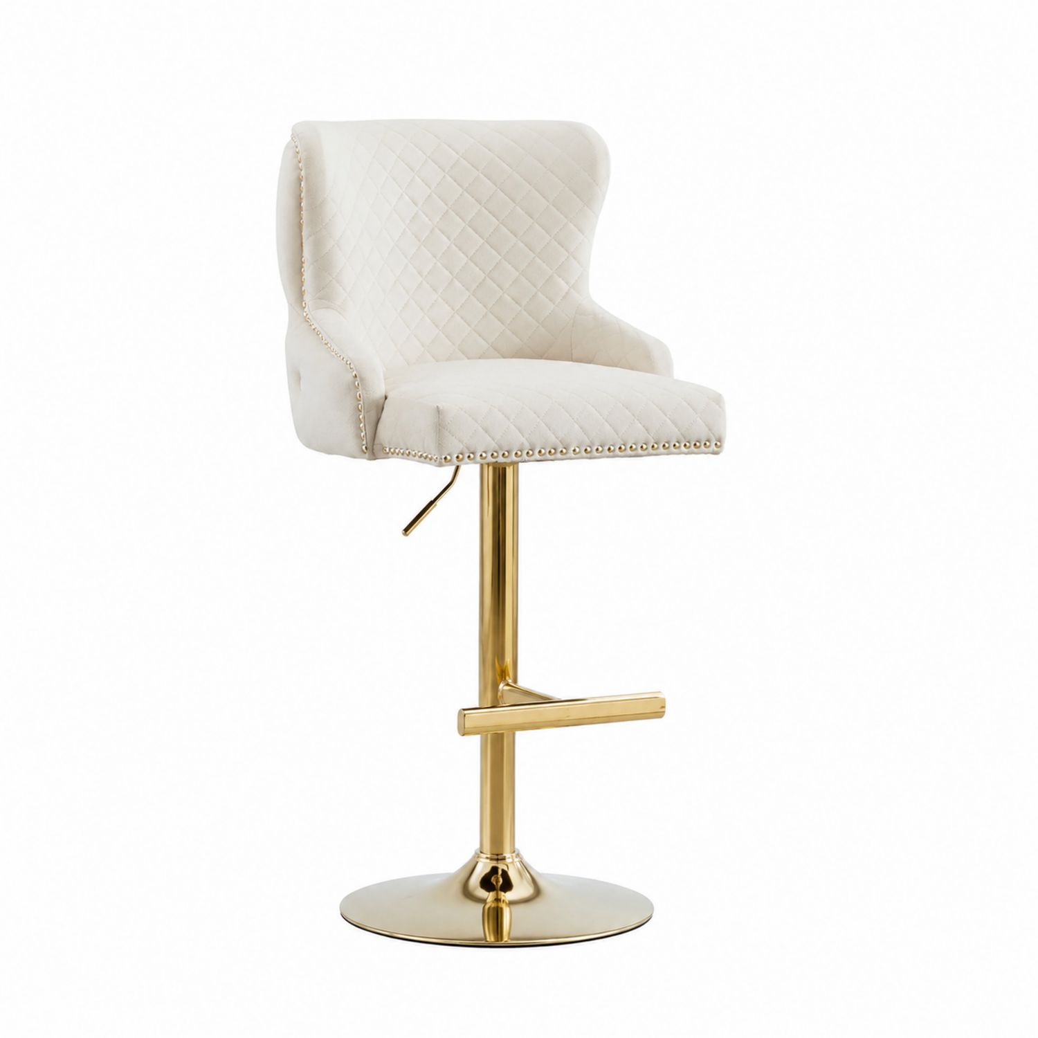 Barhocker mit Samtbezug Beige und goldener Metallbasis-lorvern