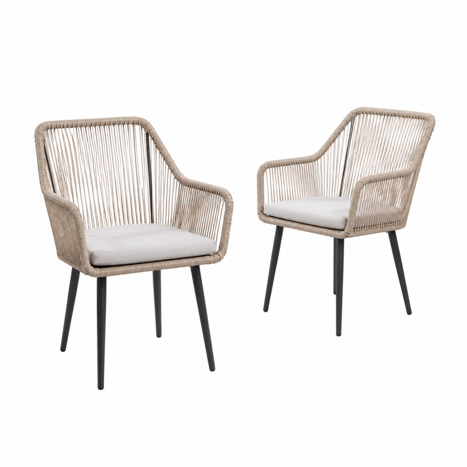 2er Set Stühle Rattan Textil Stahl Beige/Schwarz-lorvern