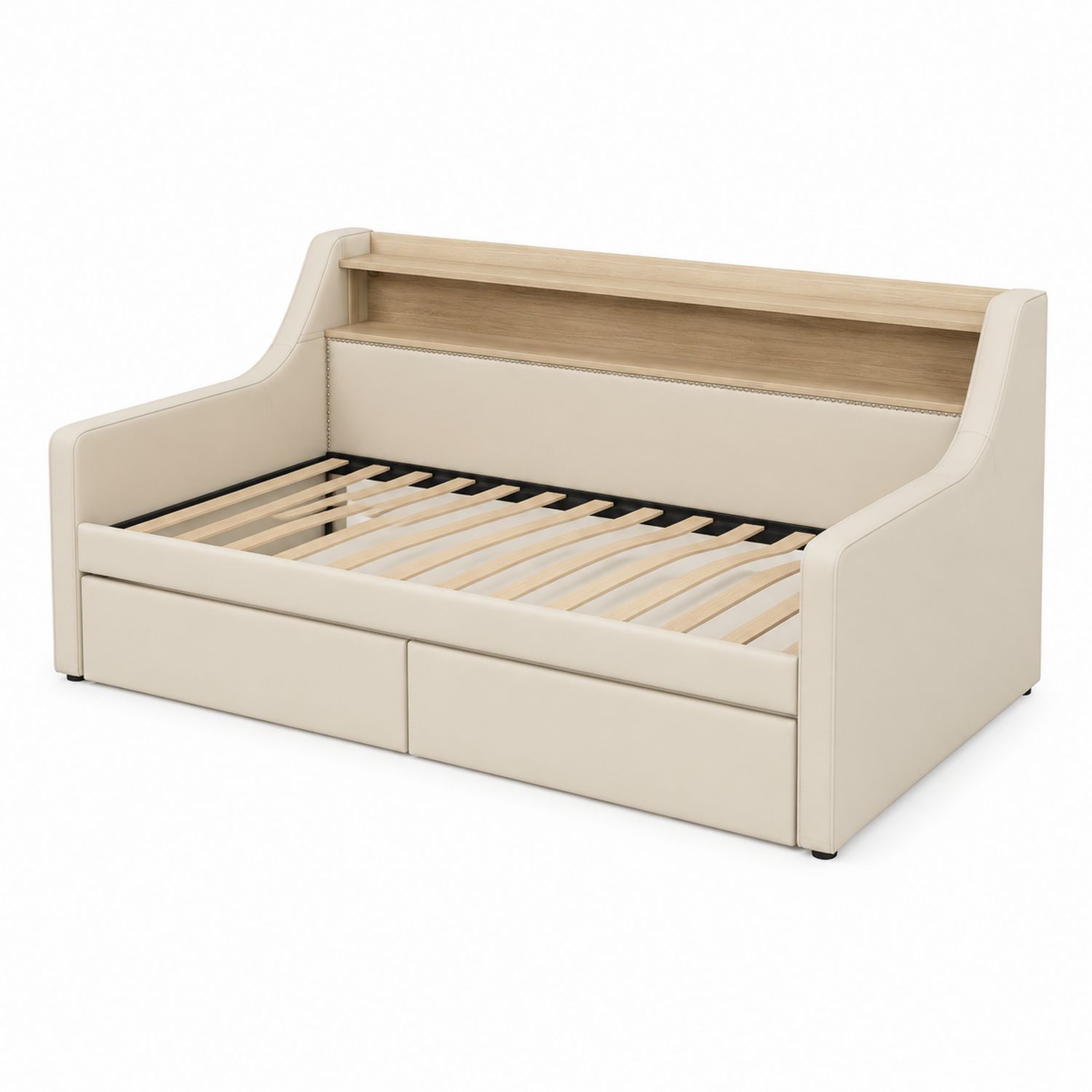 Tagesbett mit Regal und Stauraum Kunstleder Beige-lorvern