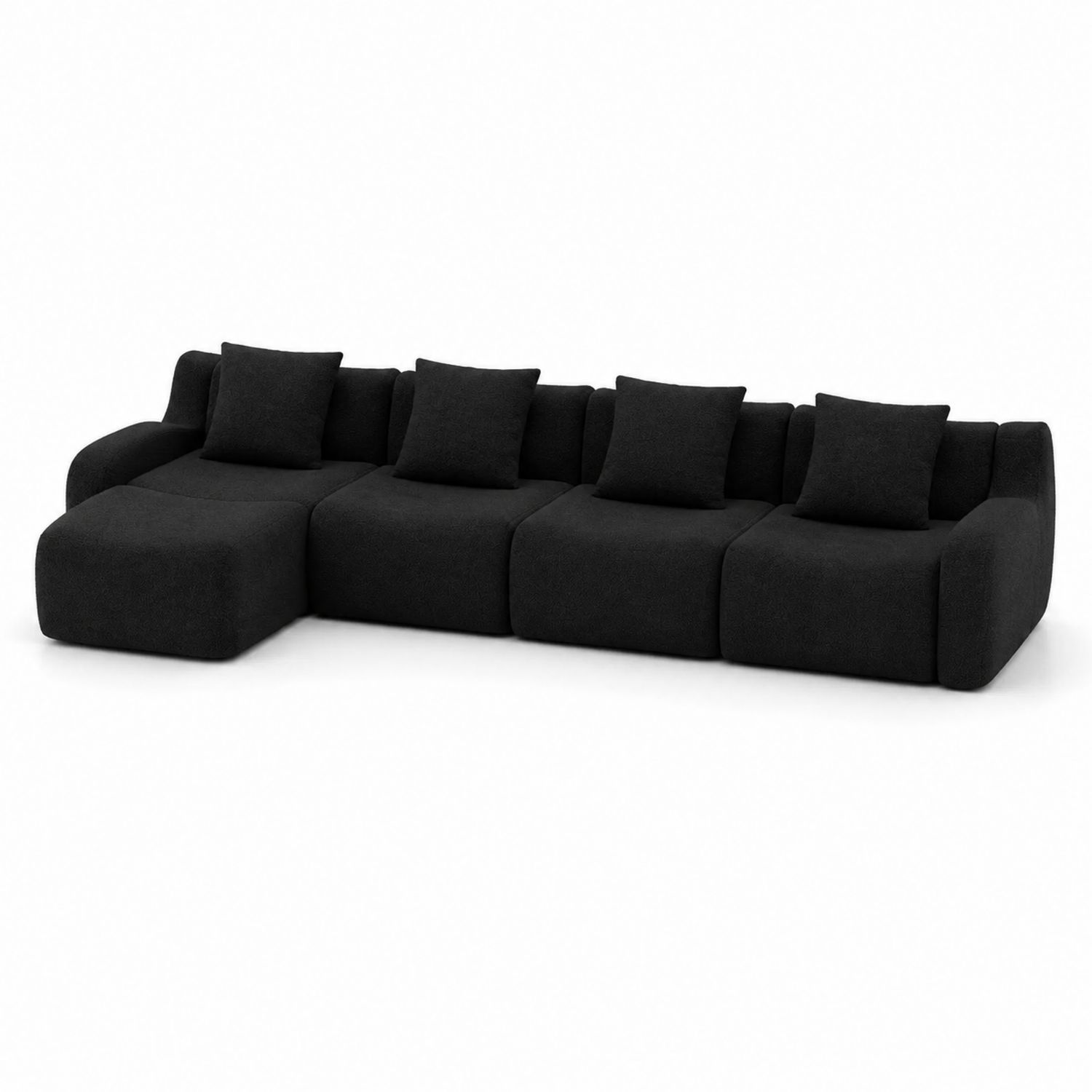 Ecksofa aus Stoff mit Kissen, Schwarz, 350cm x 160cm x 85cm-lorvern