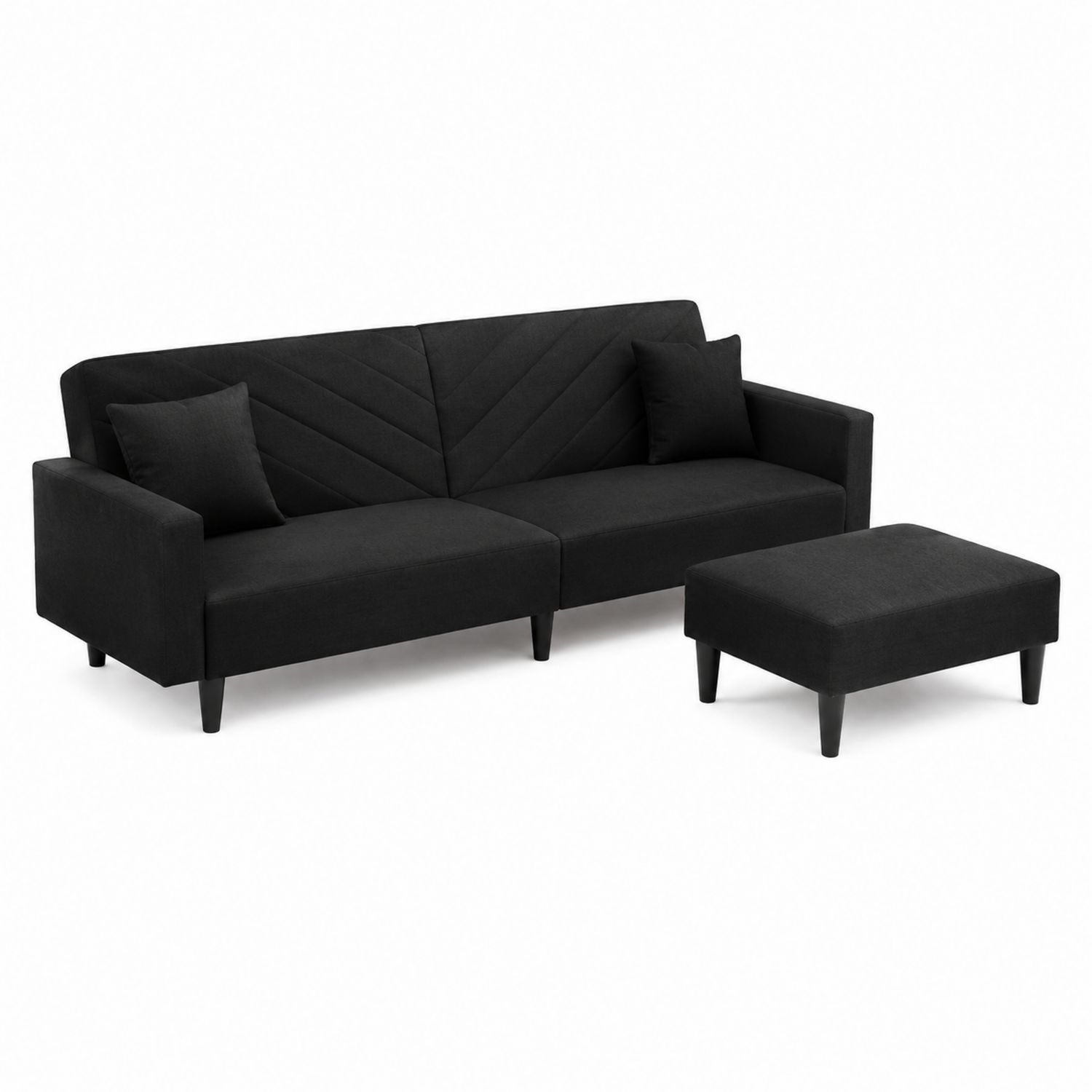 3-Sitzer Sofa Set Schwarz Textil mit Hocker-lorvern