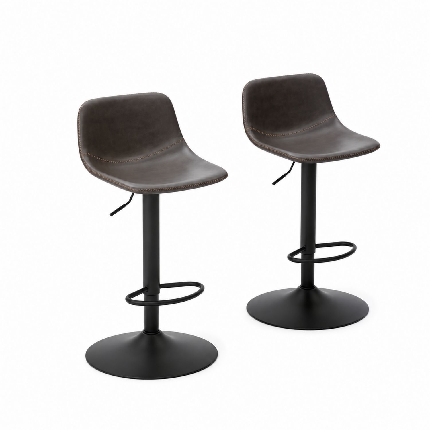 2er Set Barhocker mit PU-Ledersitz Schwarz-Braun Höhenverstellbar-lorvern
