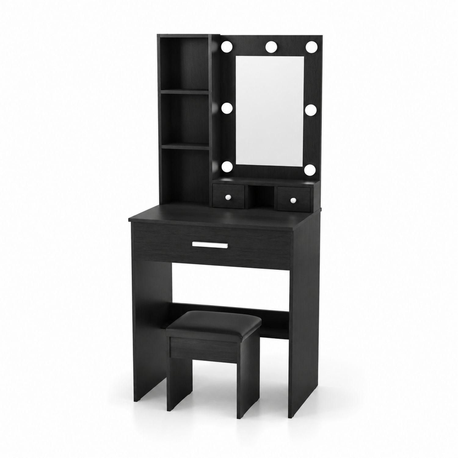 Schminktisch mit Spiegel und Beleuchtung MDF-Holz Schwarz-lorvern