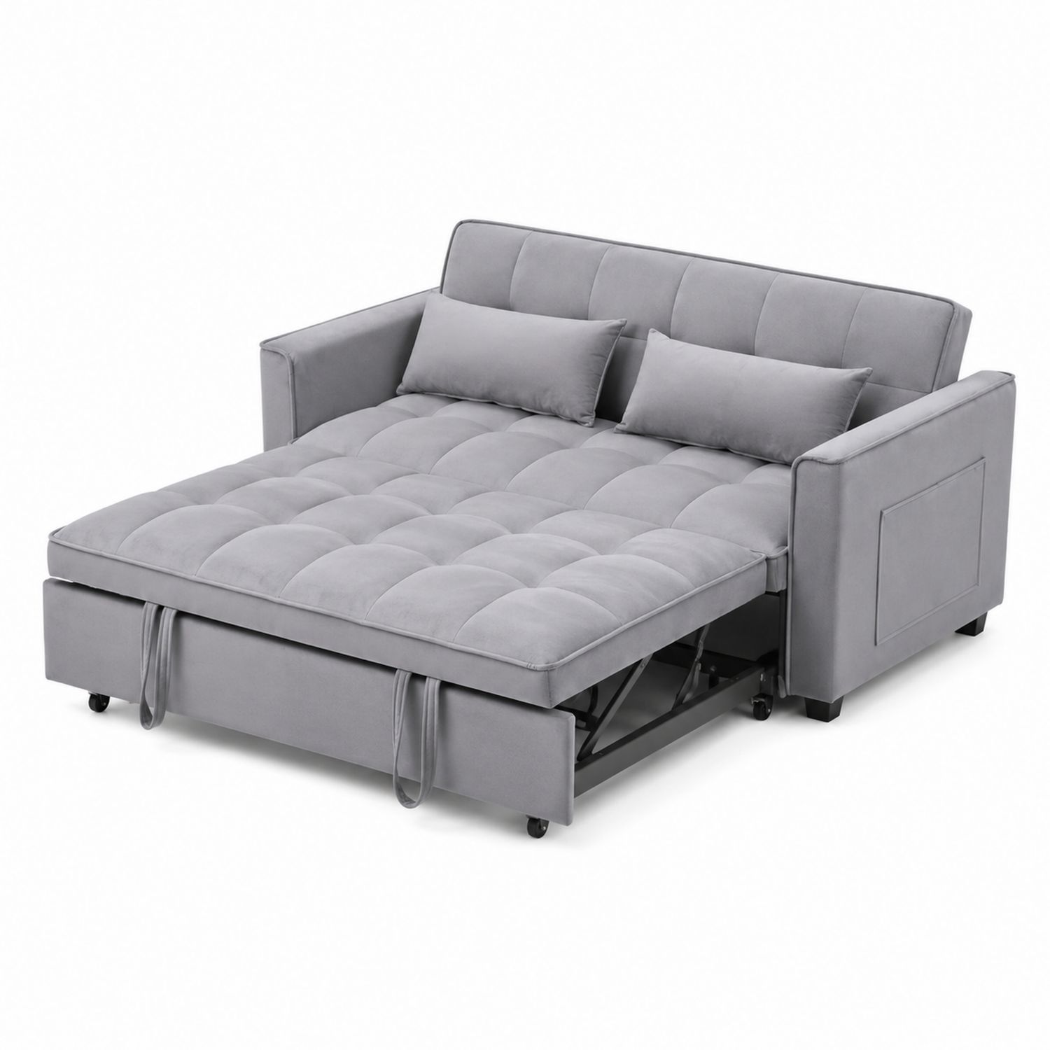 Sofa 2-Sitzer Grau Samt mit Ausziehfunktion-lorvern