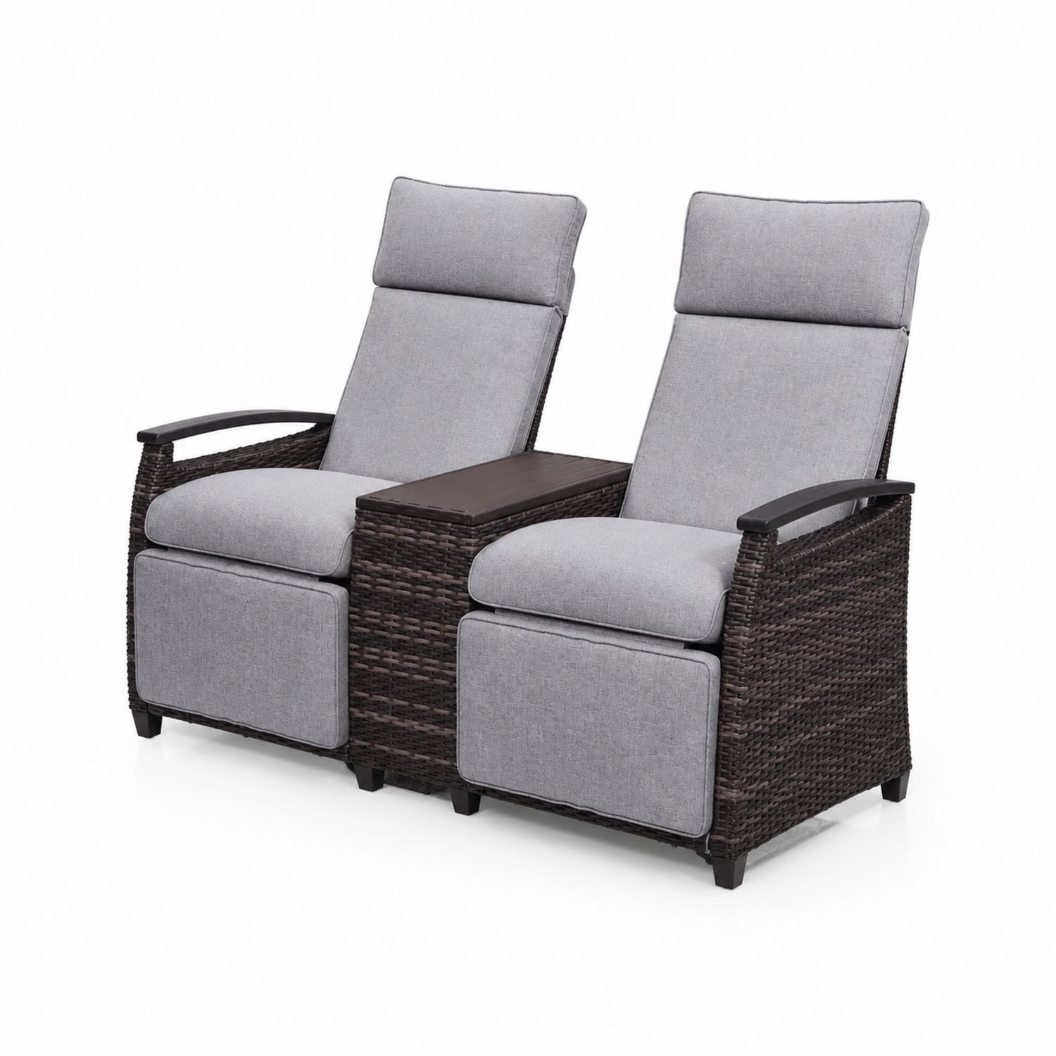 Polyrattan-Sesselset mit Kissen Dunkelbraun/Grau-lorvern