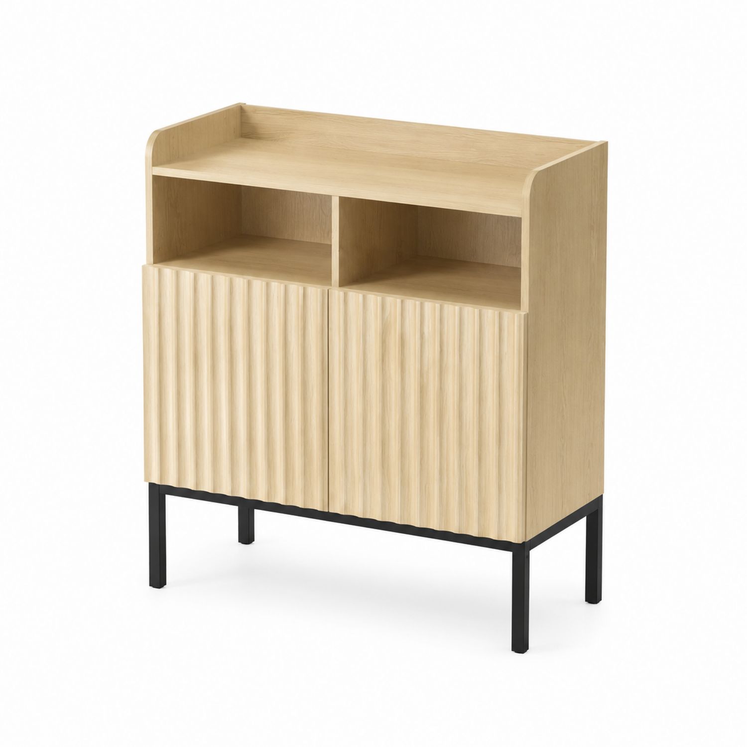 Holzkommode mit Regal und Metallgestell in Eiche und Schwarz-lorvern
