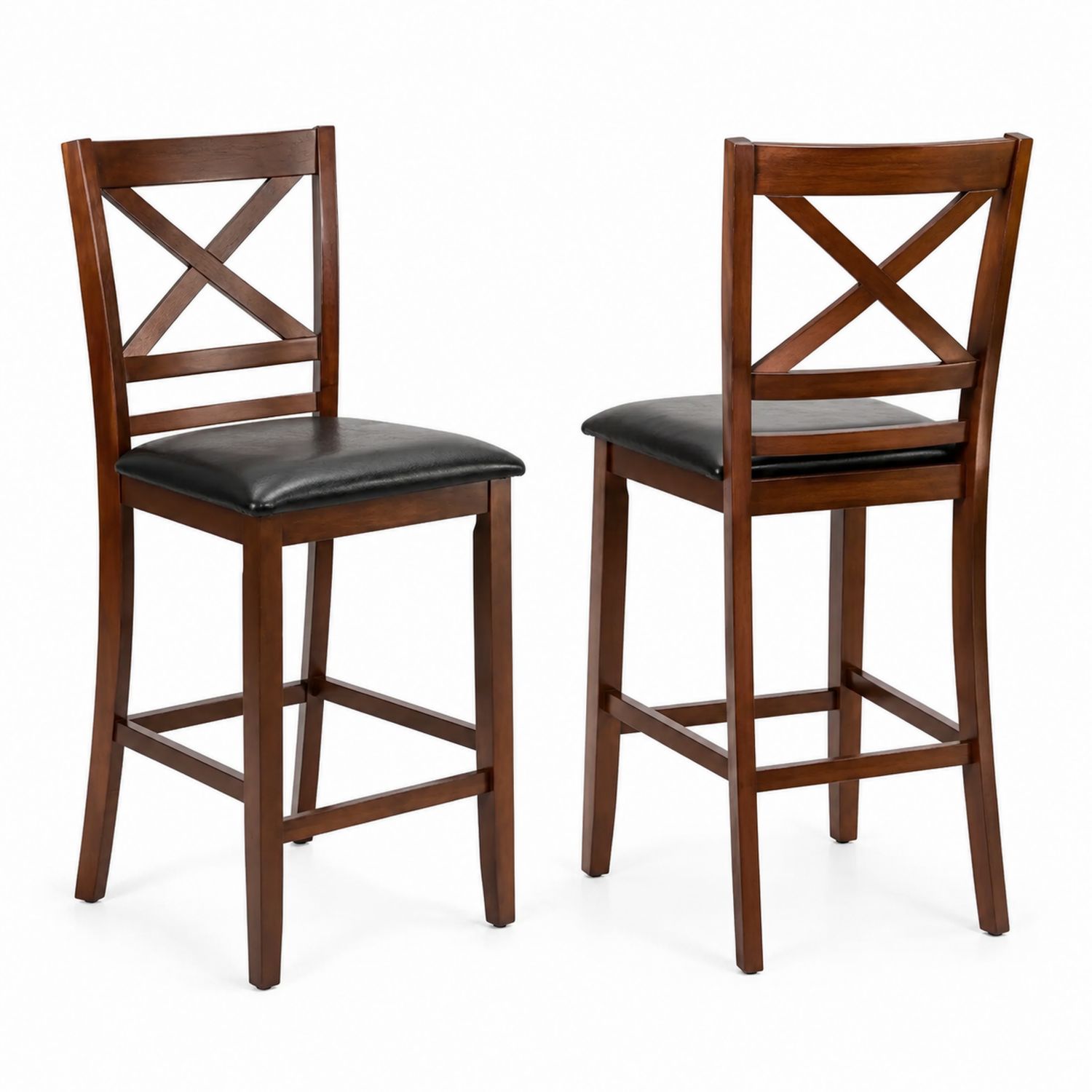 2-teilige Barhocker aus Massivholz mit PU-Leder Sitzfläche, Braun/Schwarz-lorvern