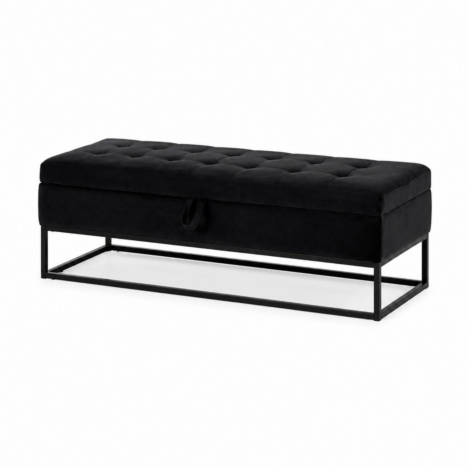 Samtbank mit Stauraum, Metallgestell, Schwarz, 120x40x45 cm-lorvern