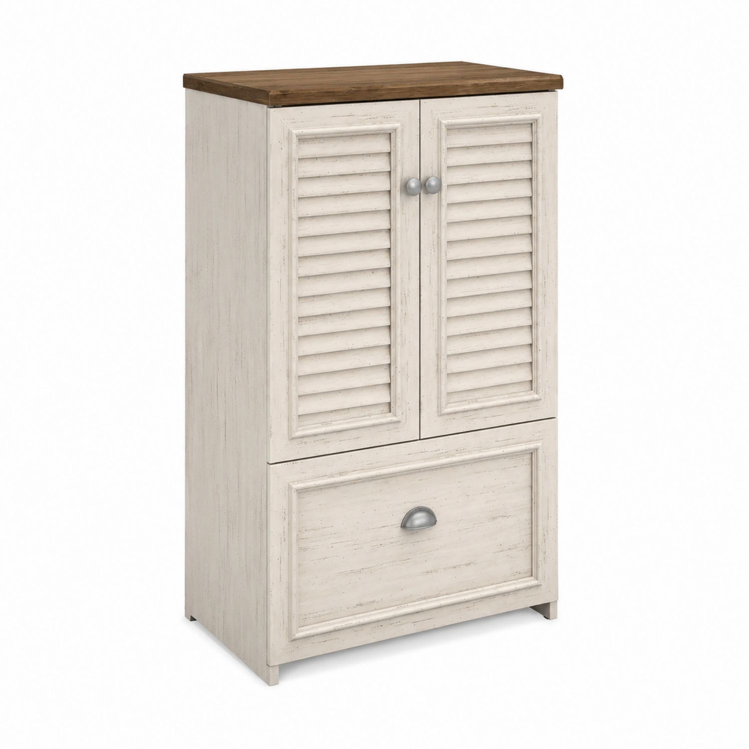 MDF-Schrank mit Lamellentüren und Schublade, Weiß und Holzoptik, 120 cm x 60 cm x 40 cm-lorvern
