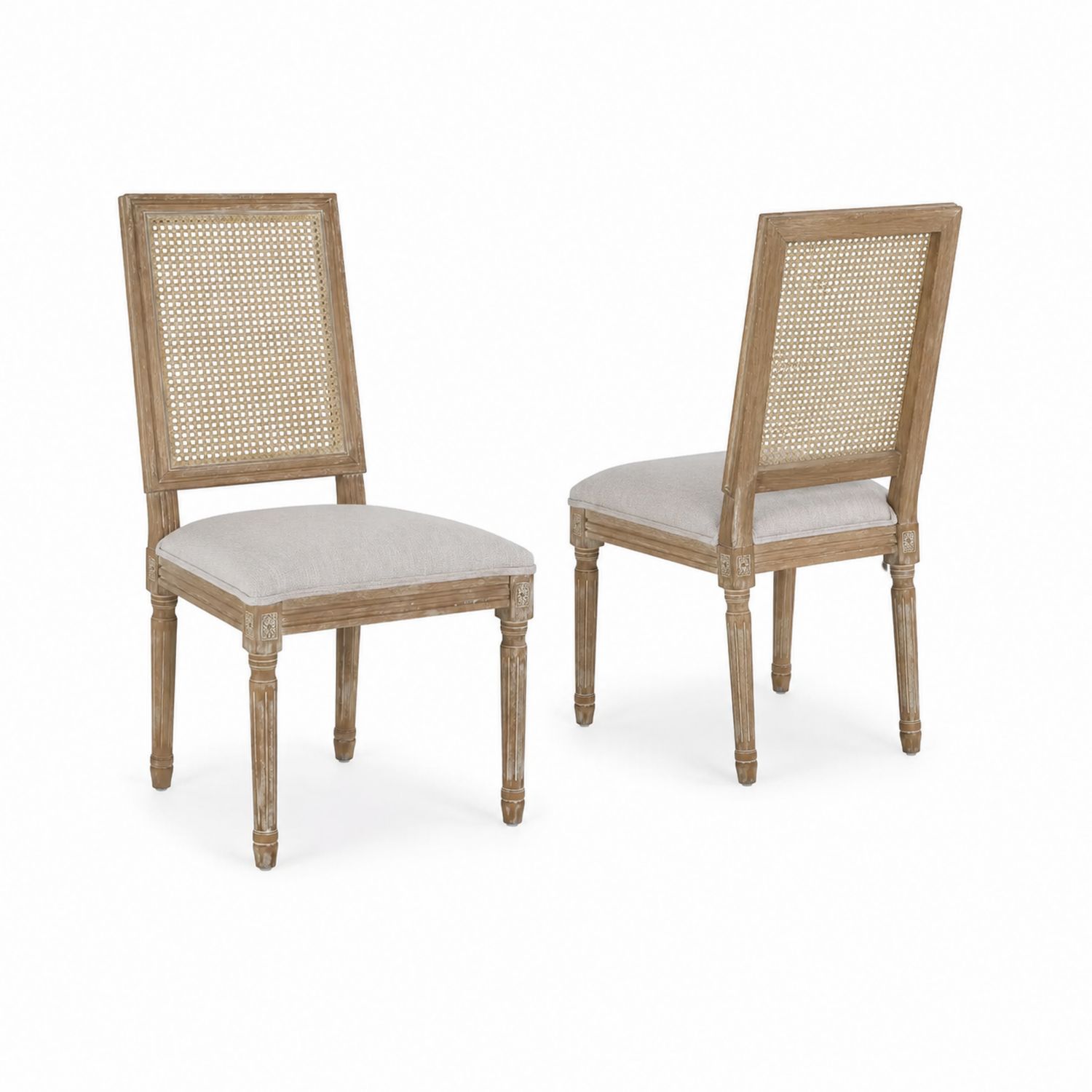 Esszimmerstuhl Set Rattan Massivholz Leinen Beige-lorvern