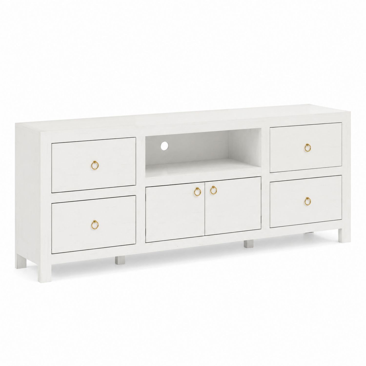Weißer TV-Schrank mit Schubladen und Türen Holz-lorvern