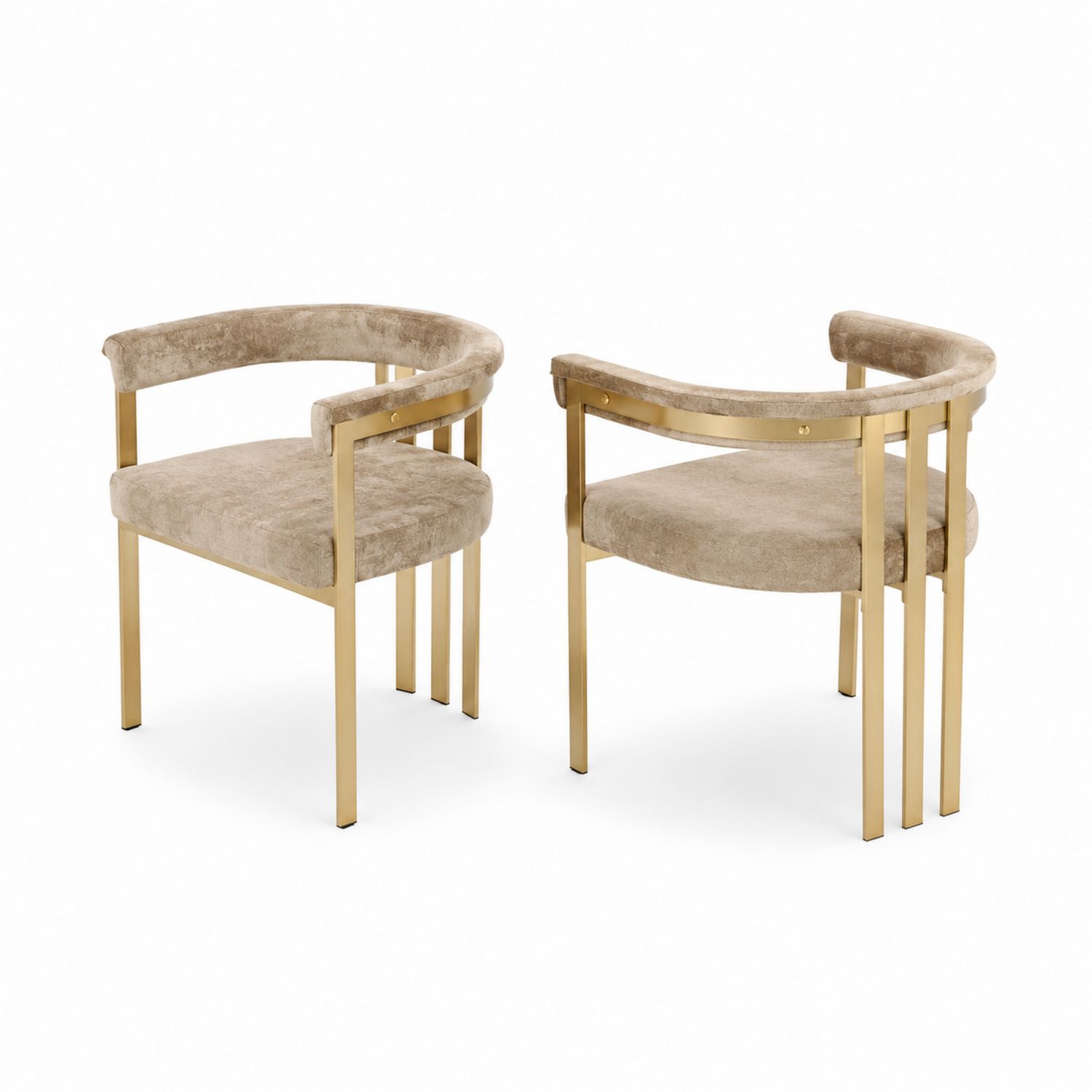 2er Set Esszimmerstuhl aus Samt und Metall in Beige-lorvern
