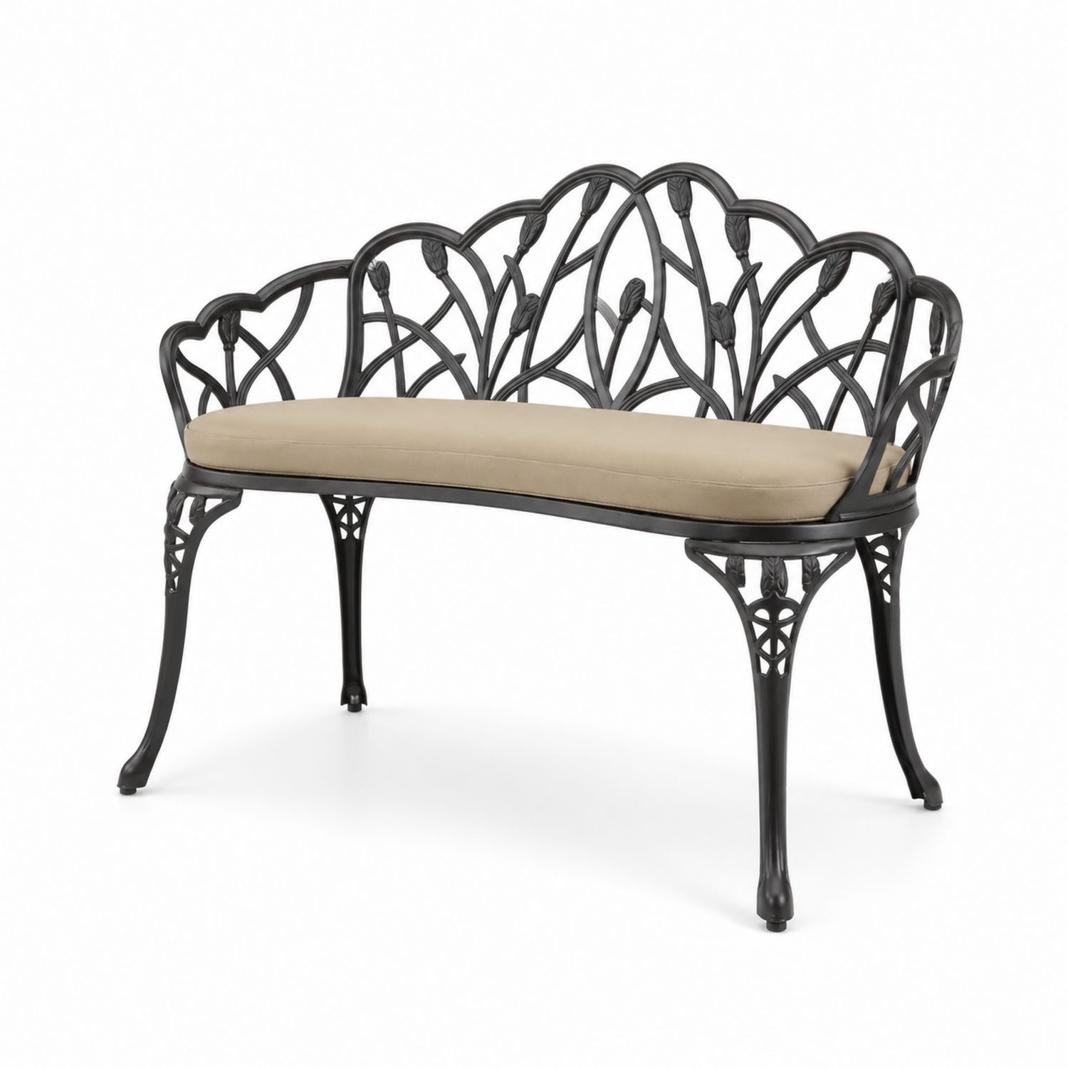 Gartenbank Gusseisen mit Polyesterkissen Schwarz/Beige 120 cm-lorvern