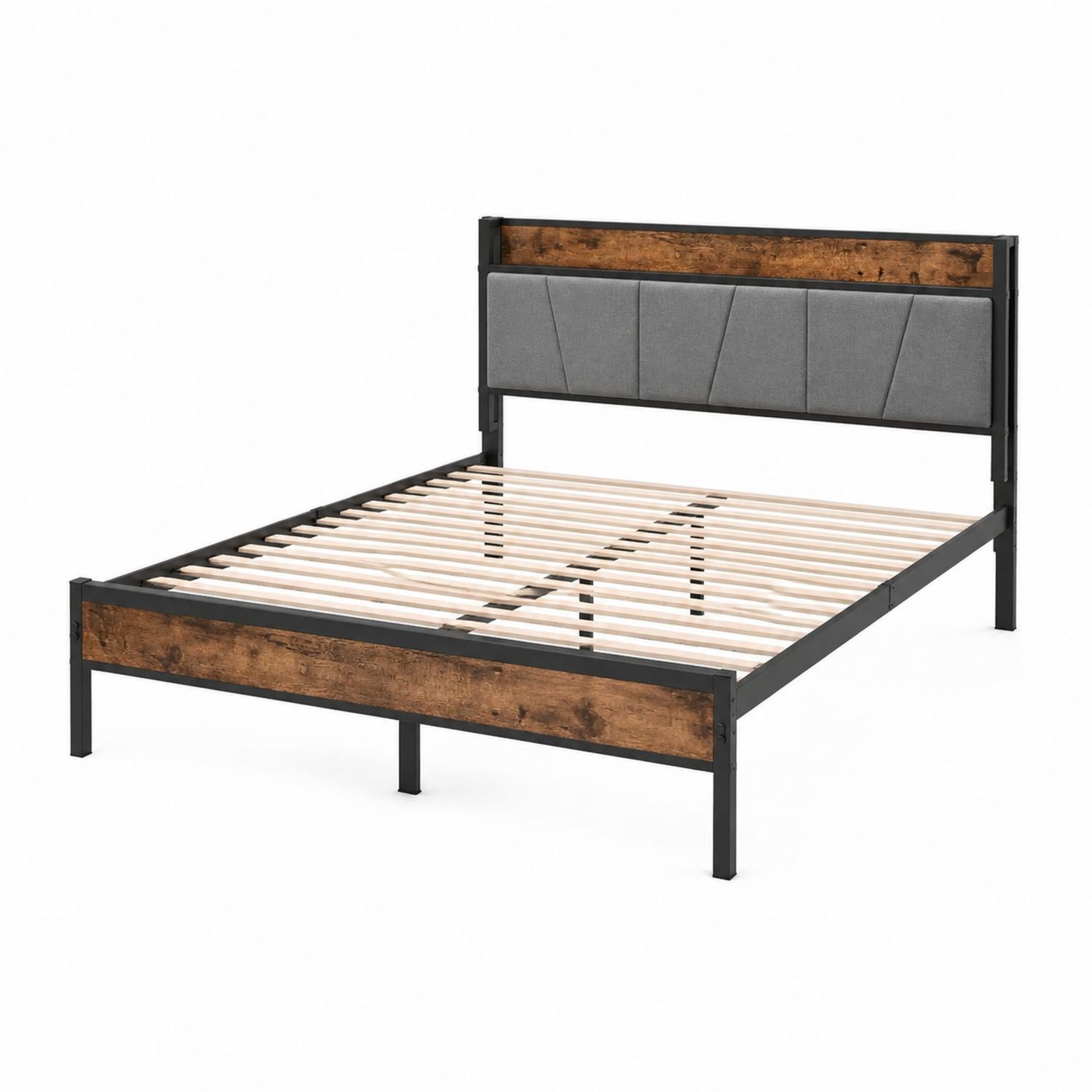 Metallbett mit Holzimitat und Stoffpolsterung 200x160 cm-lorvern