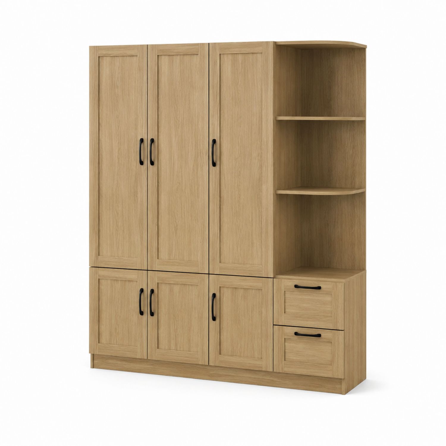 Kleiderschrank aus Eichenfurnier mit Schubladen und Regalen