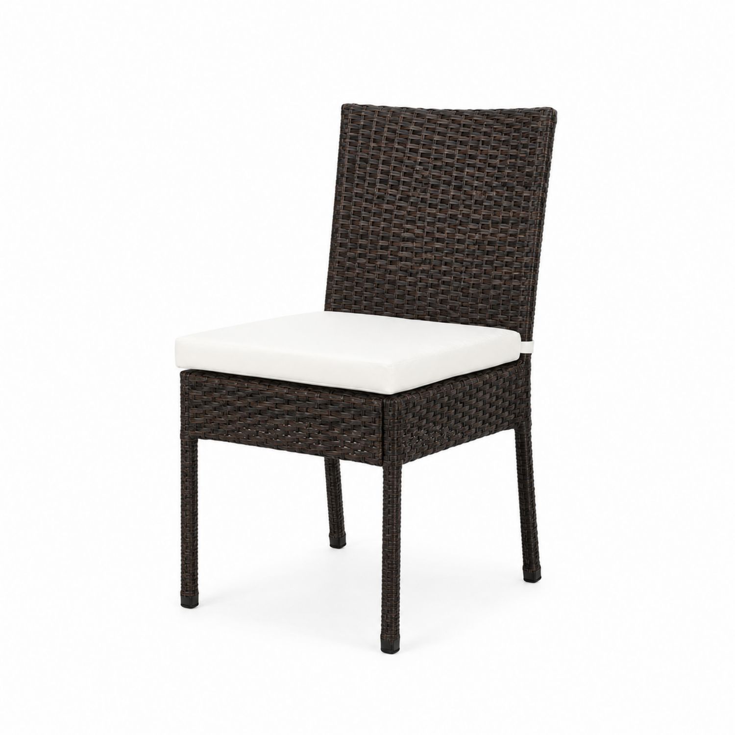 Rattan-Stuhl mit Kissen und Stahlrahmen Dunkelbraun/Weiß