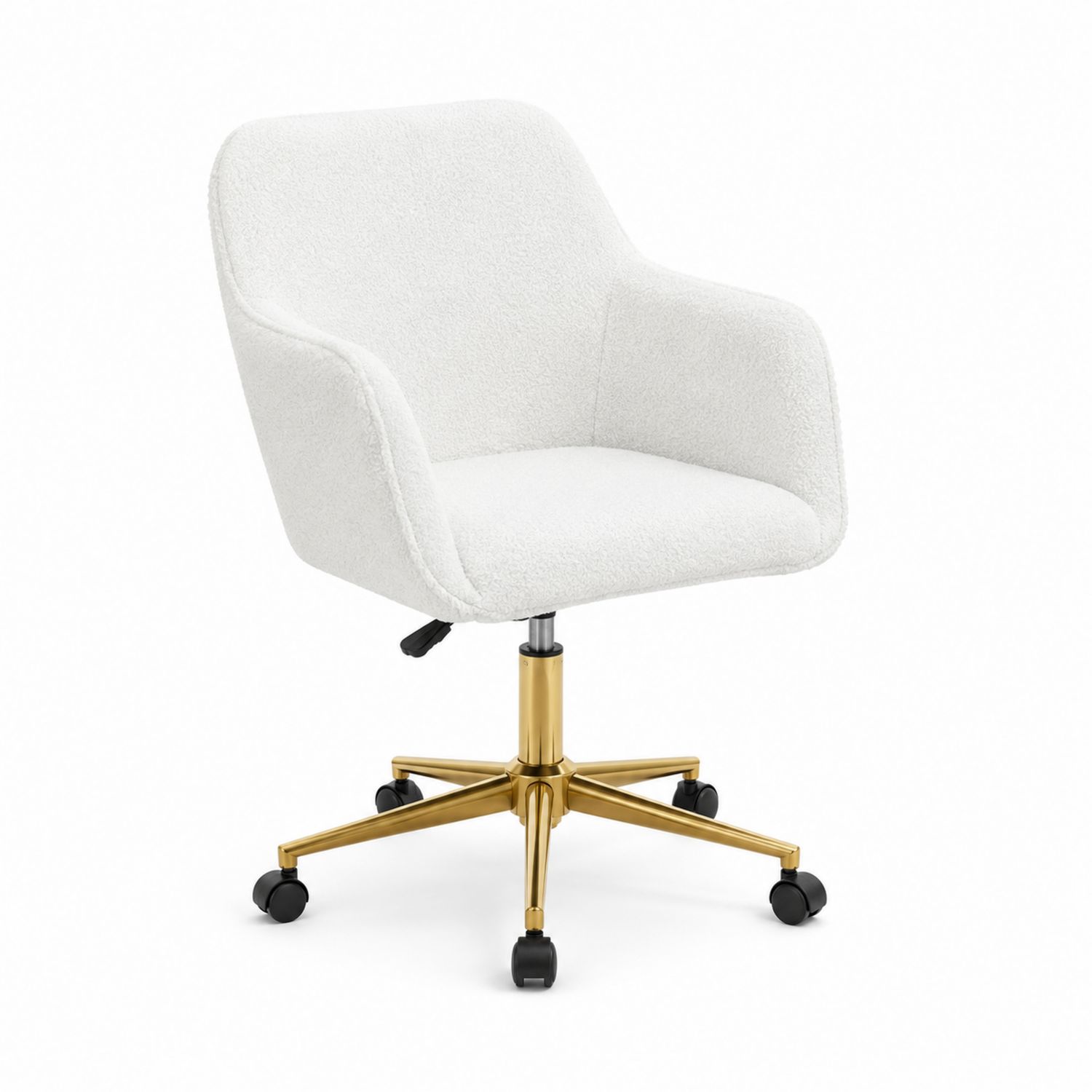 Drehbarer Bürostuhl aus Bouclé-Stoff mit goldener Metallbasis