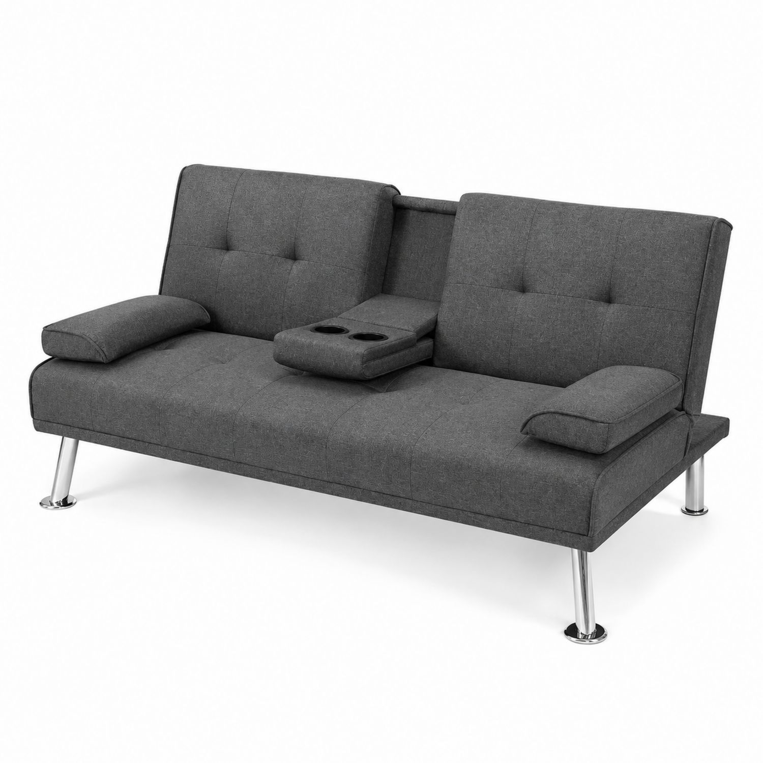 3-Sitzer Schlafsofa mit Getränkehalterung Stoff Grau