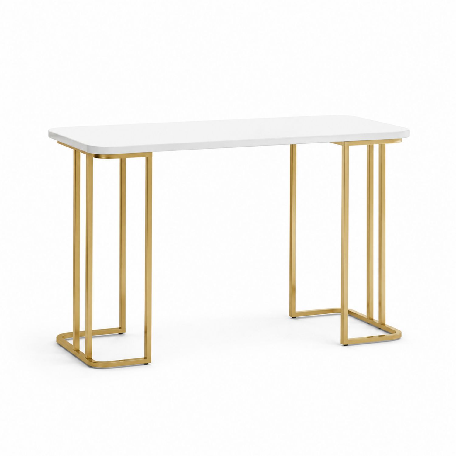 Schreibtisch aus MDF mit Stahlgestell in Weiß und Gold