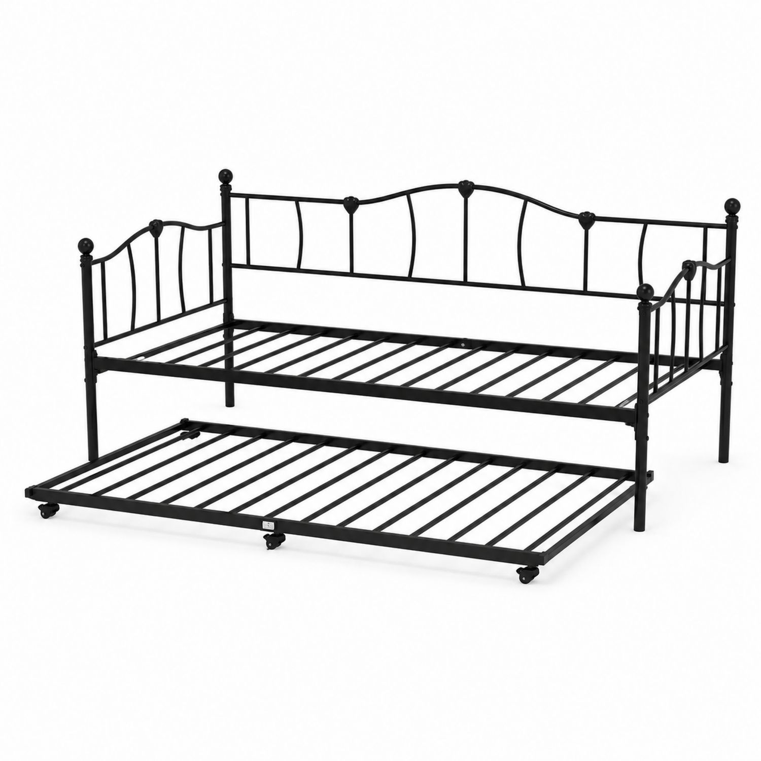 Metall-Tagesbett mit Ausziehbett Schwarz 90x200 cm