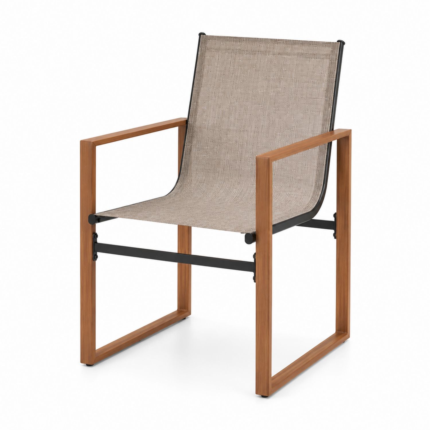 Stuhl Metall Teak Textilene Beige