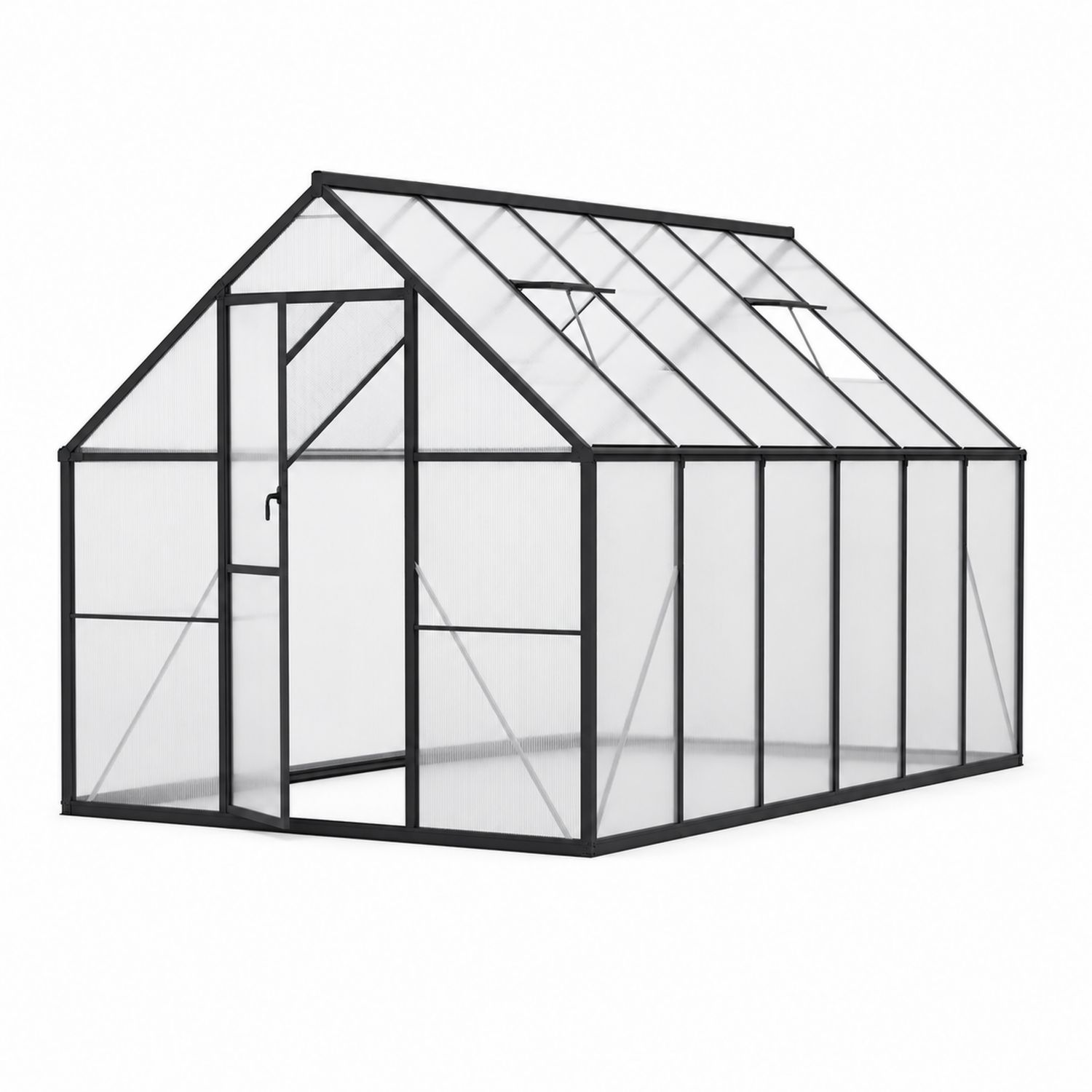 Gewächshaus Aluminium Polycarbonatplatten Schwarz 250x190x195cm