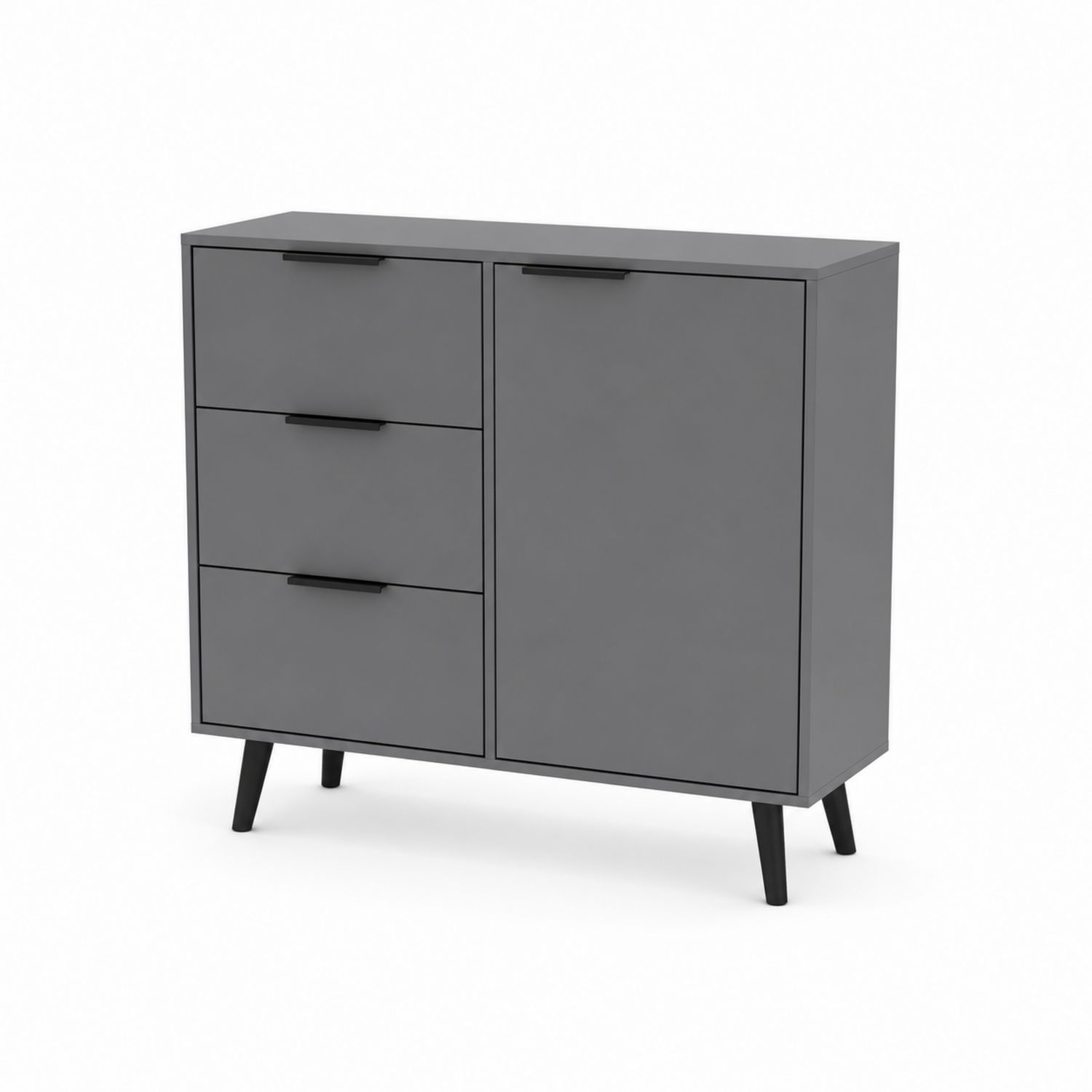 Sideboard mit 3 Schubladen und 1 Tür in Grau Metall