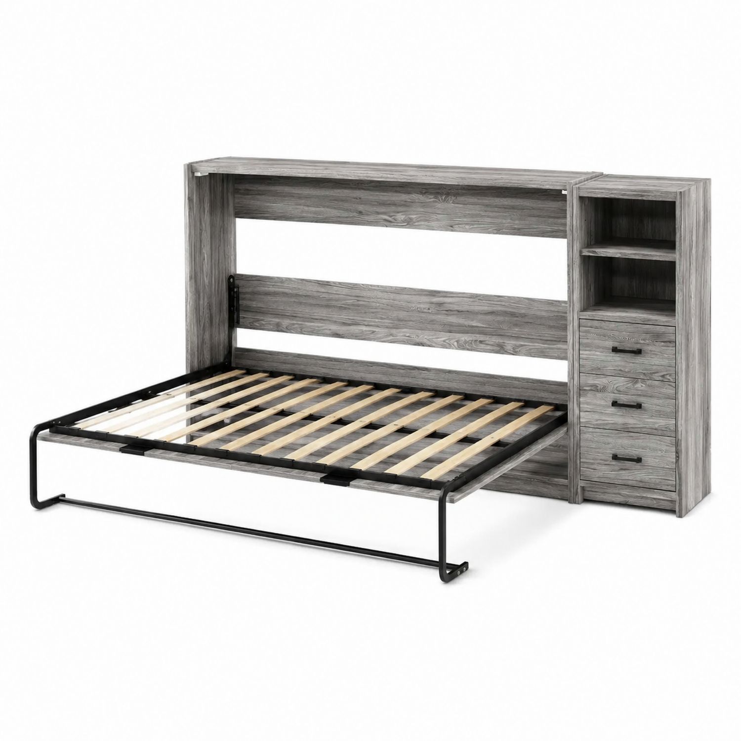 Holzwerkstoff Klappbett mit Regaleinheit Grau 200x140 cm