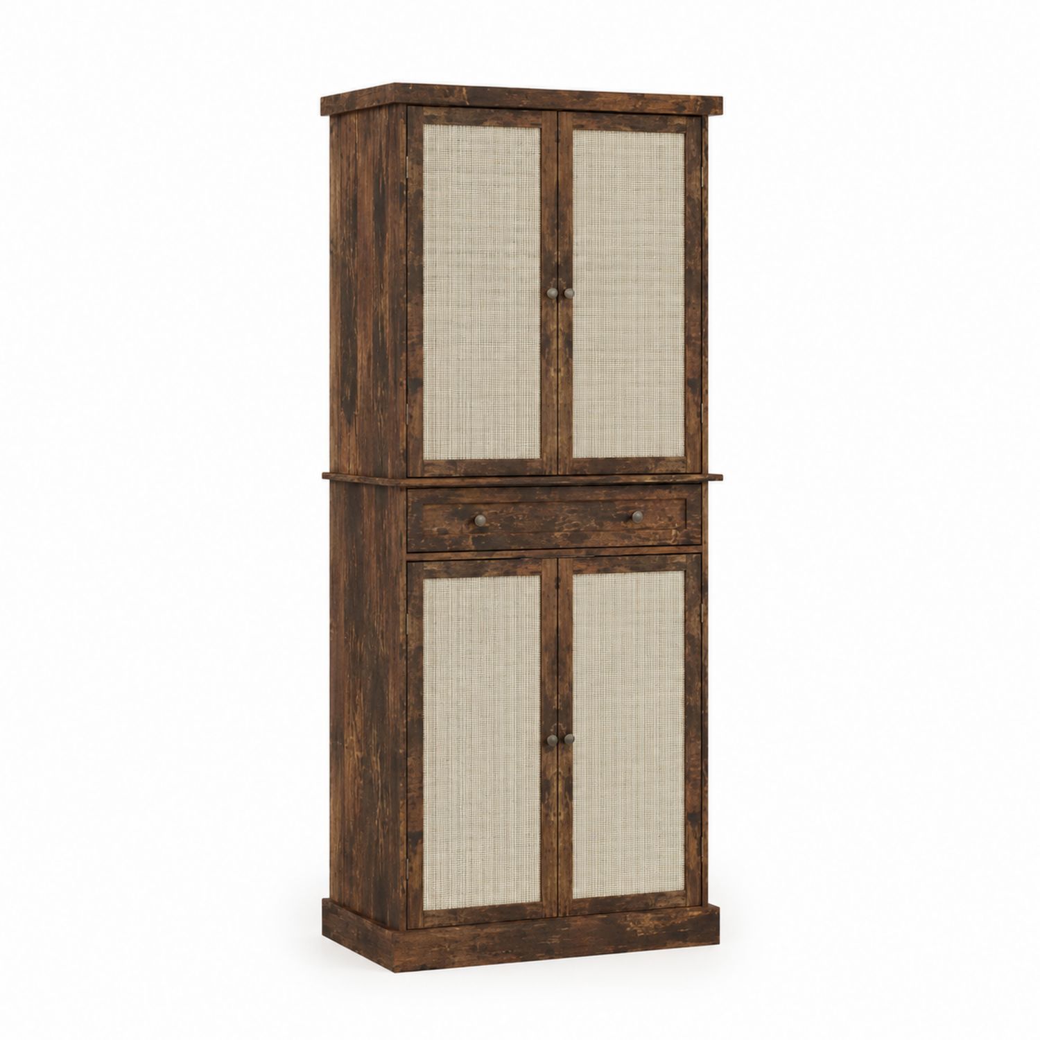 Hochschrank aus Holz mit Rattan-Türen und Schublade 180x80x40cm