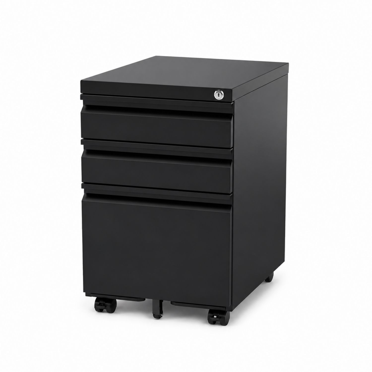 Schwarzer Metall-Aktenschrank mit 3 Schubladen und Rollen