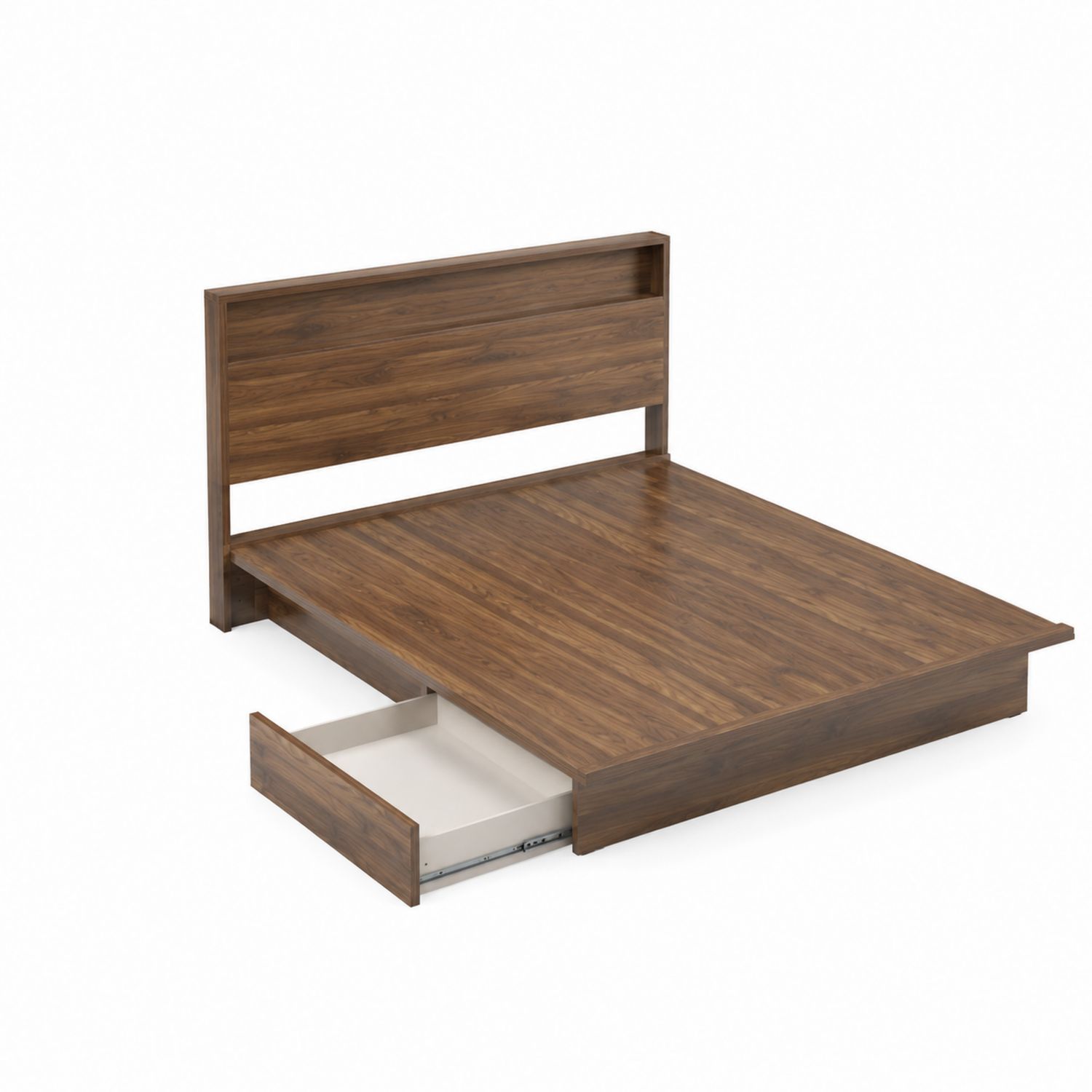 Doppelbett mit Stauraum, Nussbaum, 200x180 cm, Holz