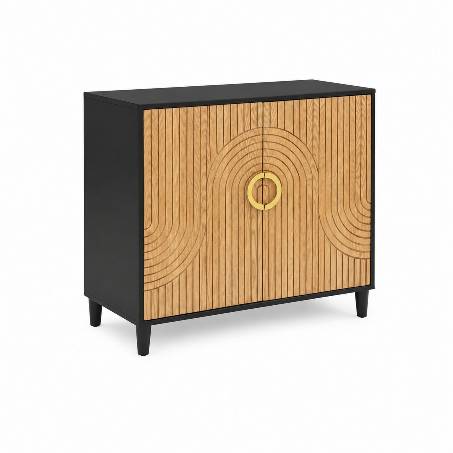 Eichenholz Sideboard mit Metallrahmen und geometrischem Muster