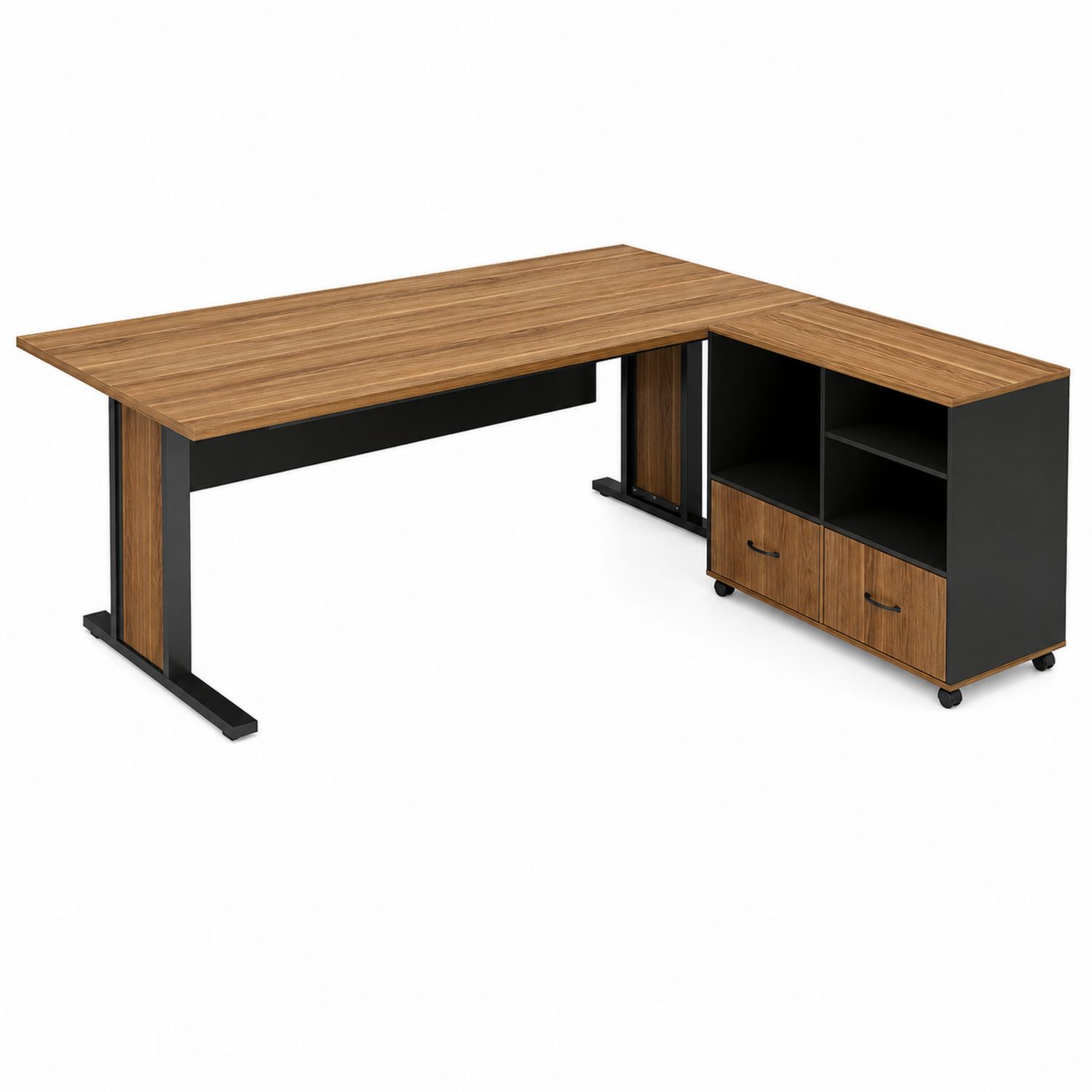 Eckschreibtisch L-Form MDF Holzoptik Schwarz