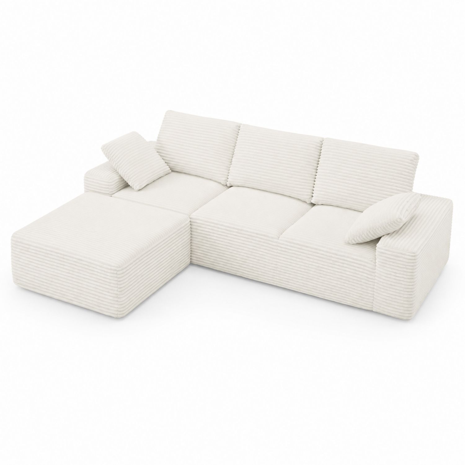 Ecksofa 3-Sitzer mit Hocker Beige