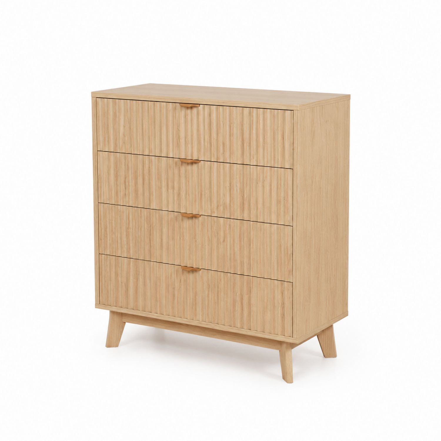 Holz Kommode aus Eiche mit 4 Schubladen Beige 80x45x120 cm
