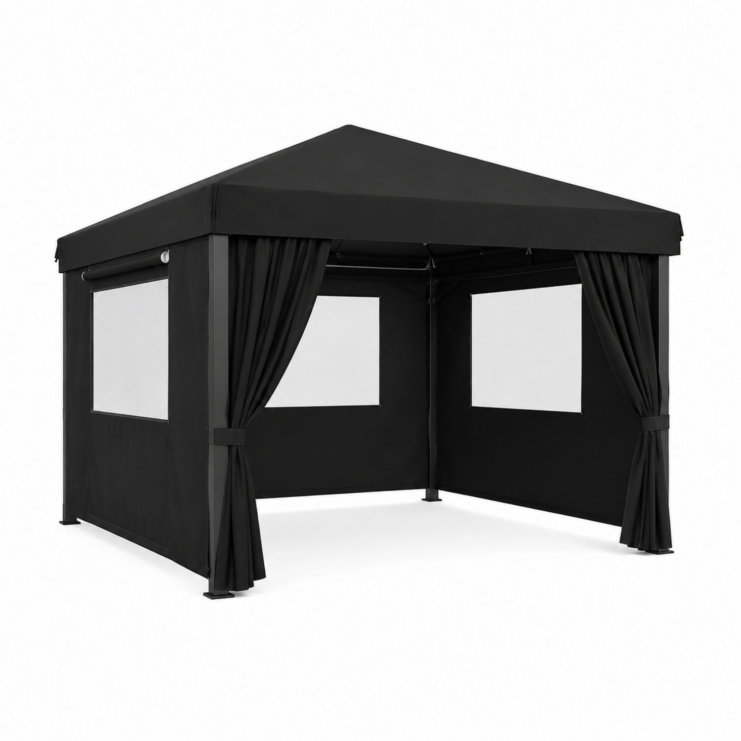 Pavillon 3x3 m quadratisch Polyester Stahl Schwarz