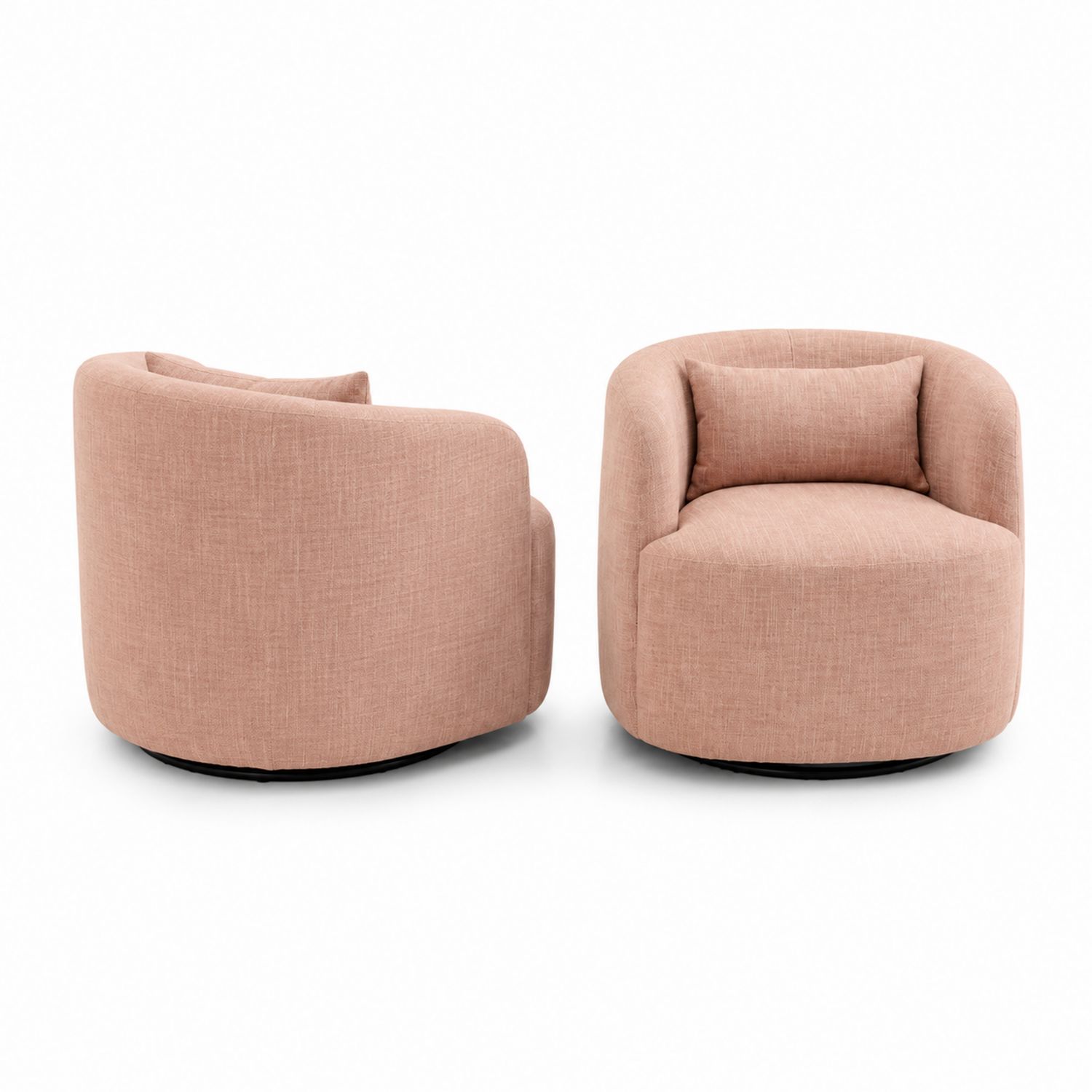 Rundes Drehsessel-Set aus Leinen in Rosa, 2-teilig