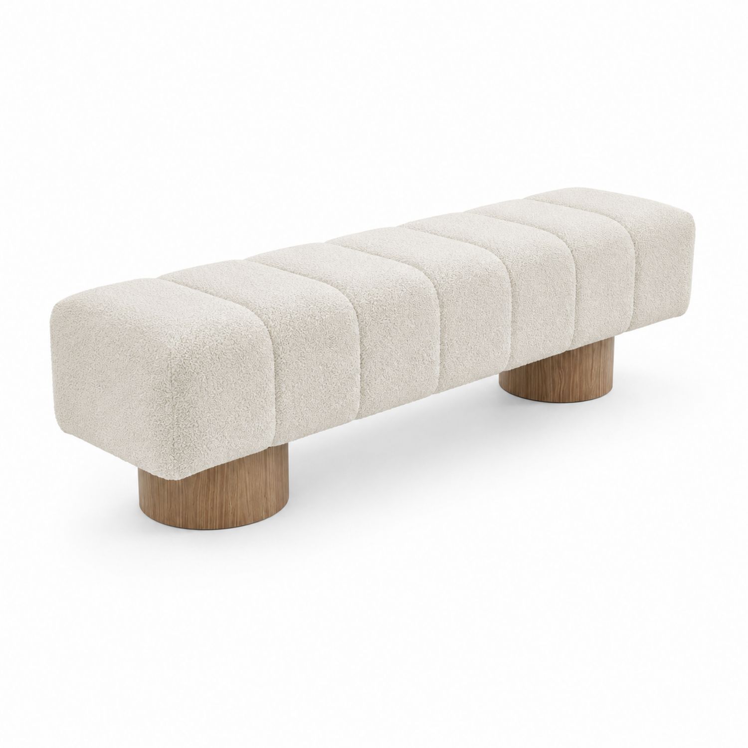 Polsterbank Rechteckig Bouclé Stoff Holzfüße Beige