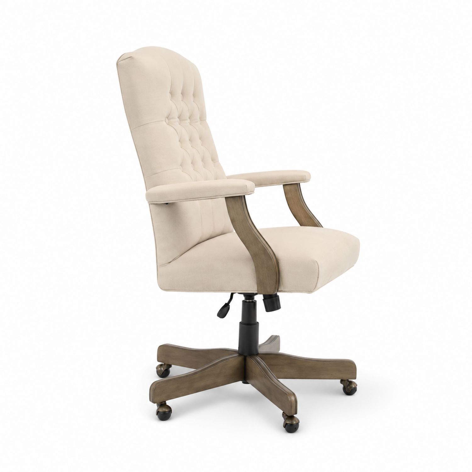 Bürodrehstuhl mit Holzrahmen und Mikrofaserbezug Beige