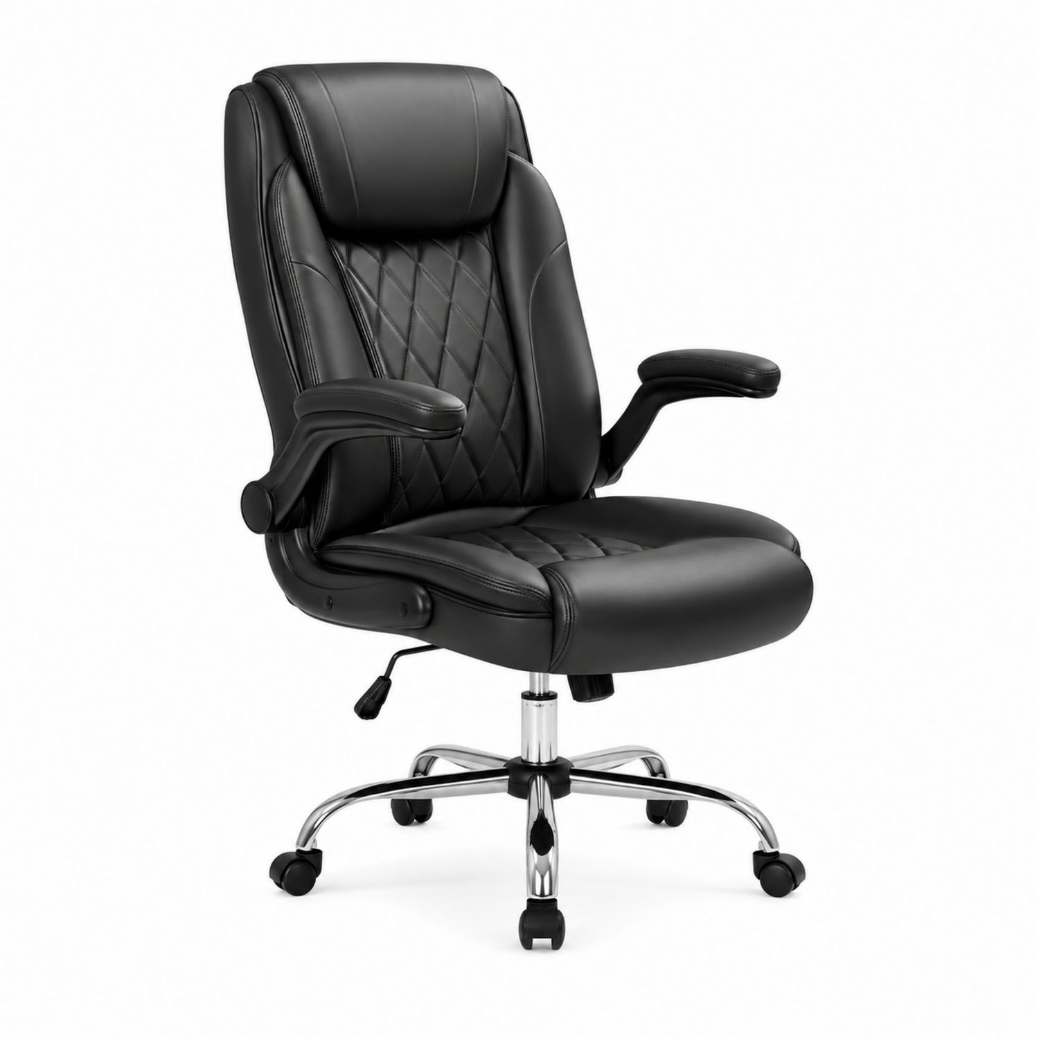 Bürostuhl aus PU-Leder mit Höhenverstellung und klappbaren Armlehnen, Schwarz