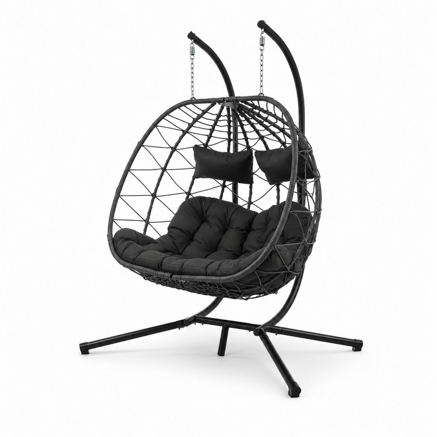 Doppel Hängesessel Rattan Stahl Schwarz
