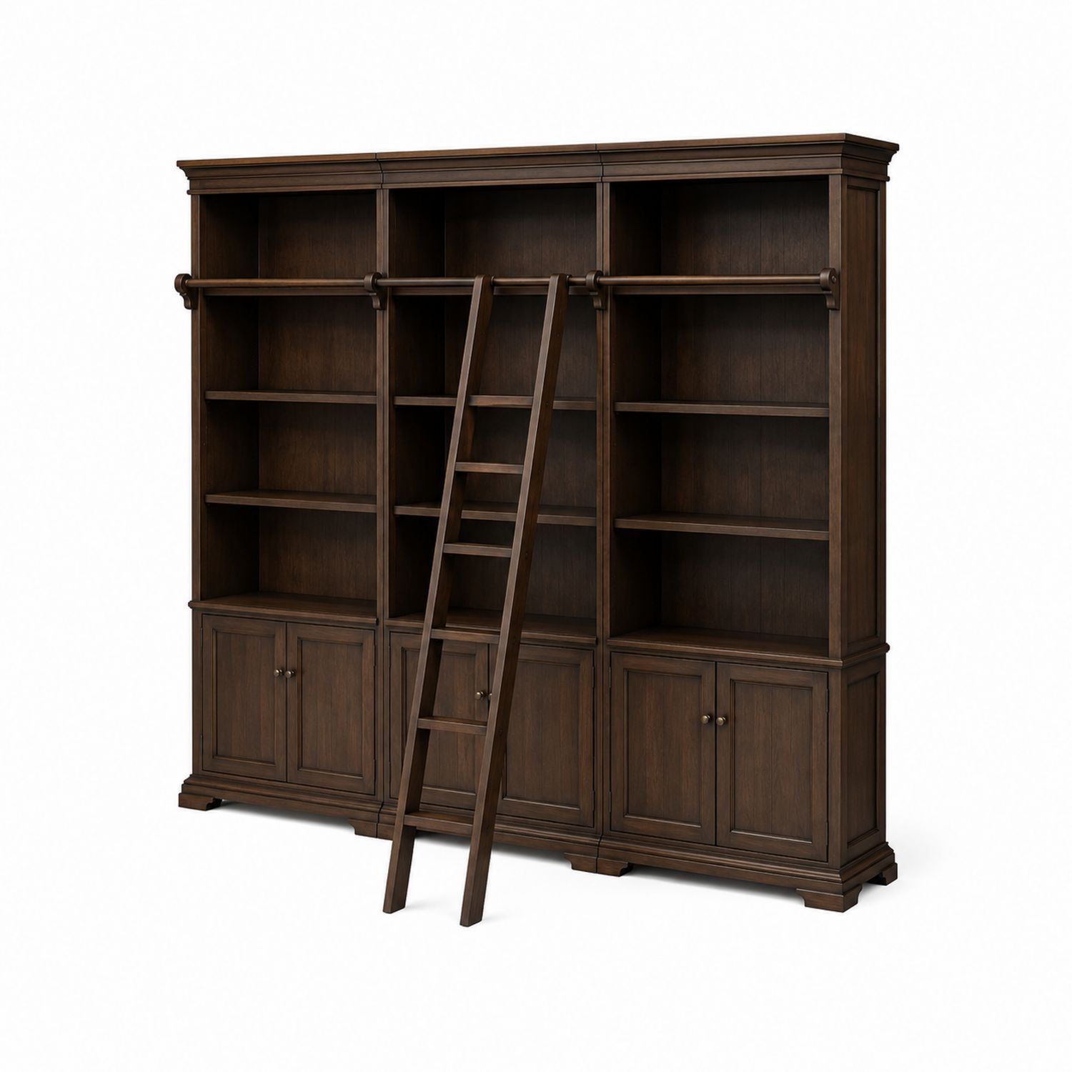 Holz Bücherregal mit Leiter Dunkelbraun 300x40x230 cm
