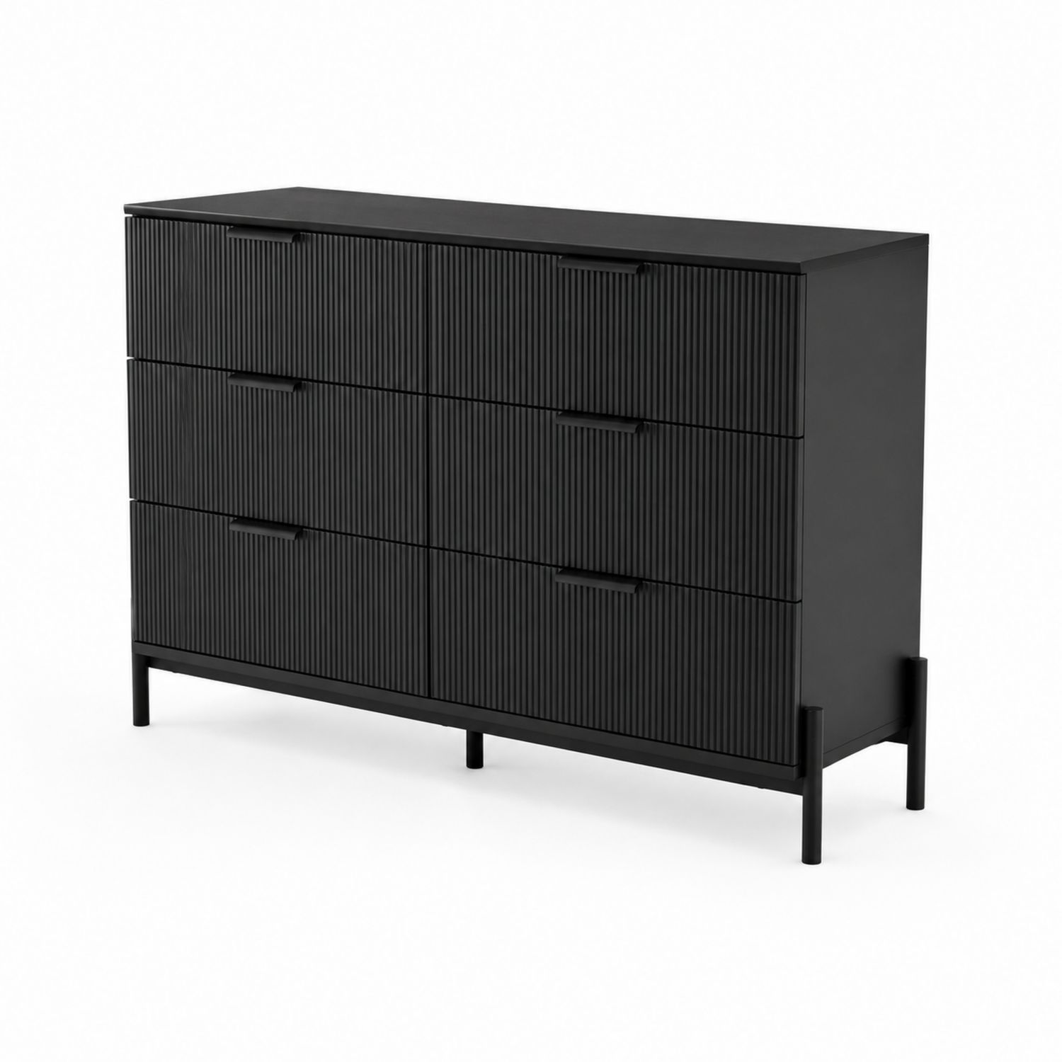 Kommode mit 6 Schubladen aus MDF und Metall, Schwarz