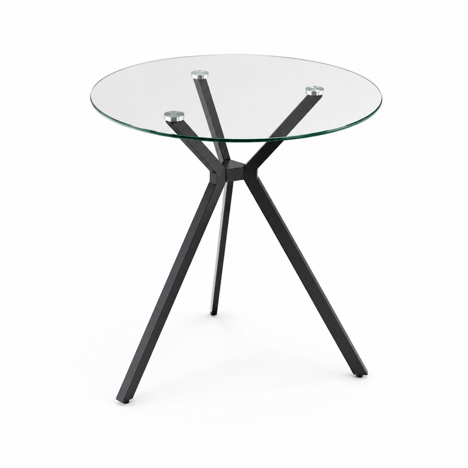 Runder Esstisch aus gehärtetem Glas mit schwarzem Metallgestell