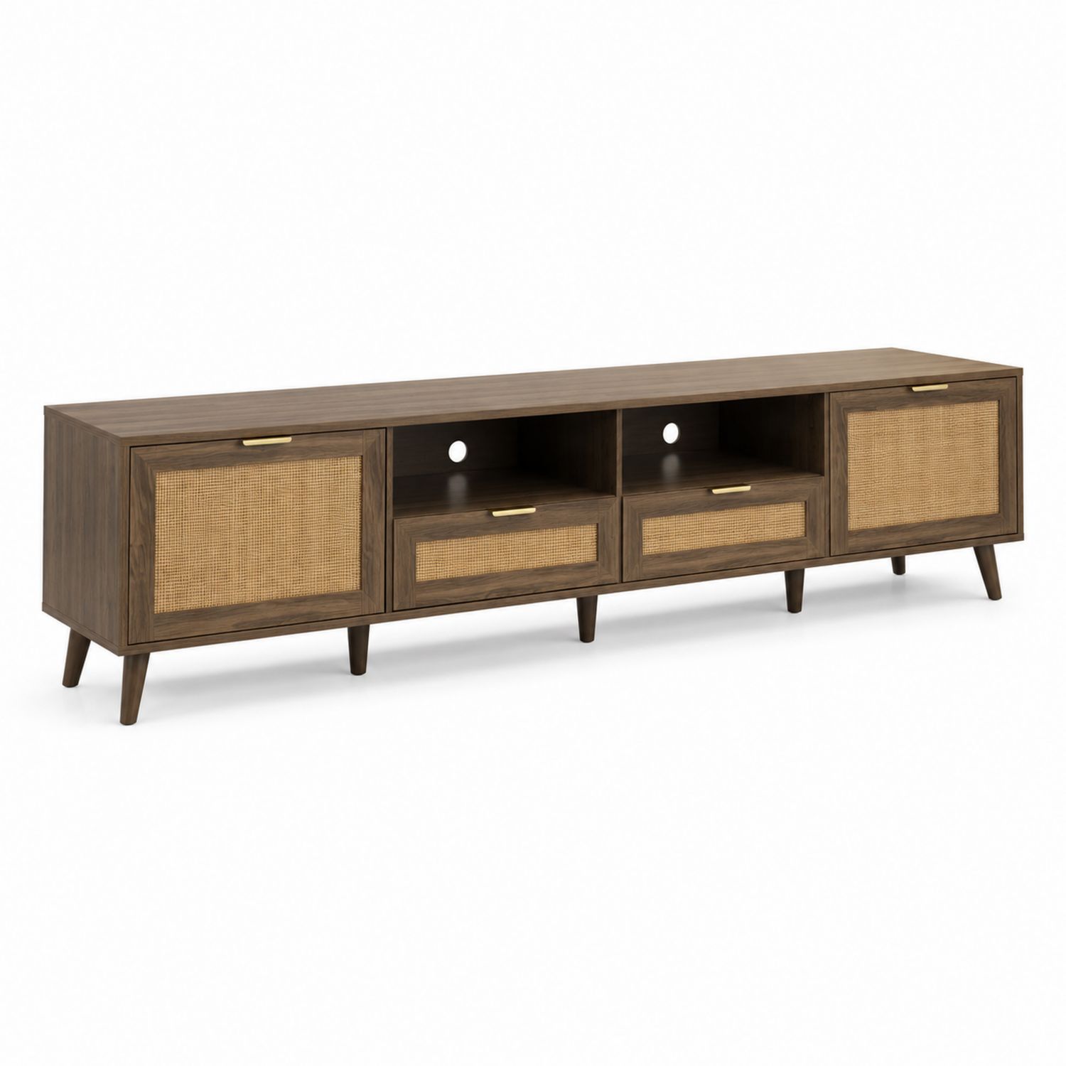 TV-Schrank Holz mit Rattanpaneelen Braun 180x40x50 cm