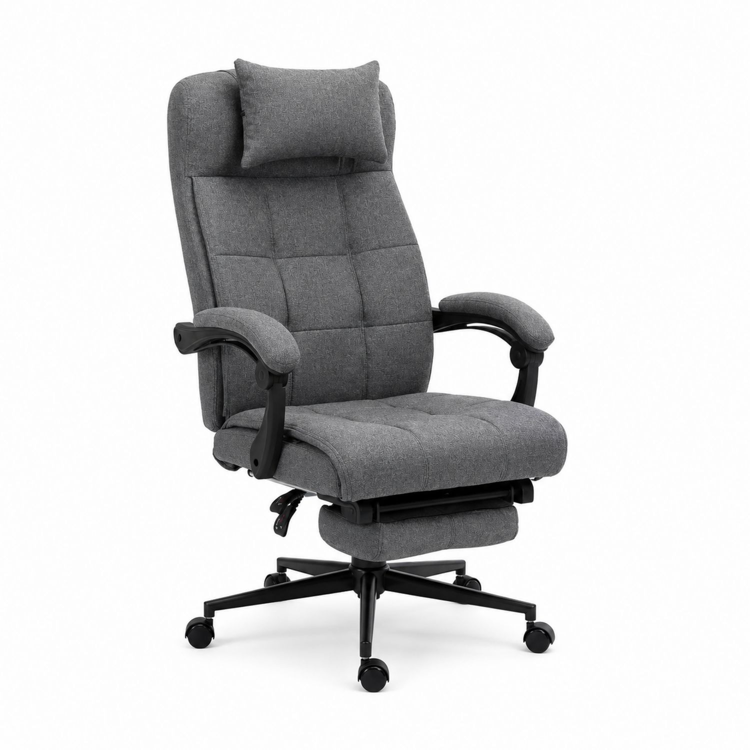 Ergonomischer Bürostuhl mit verstellbarem Fußteil, Polyester, Grau
